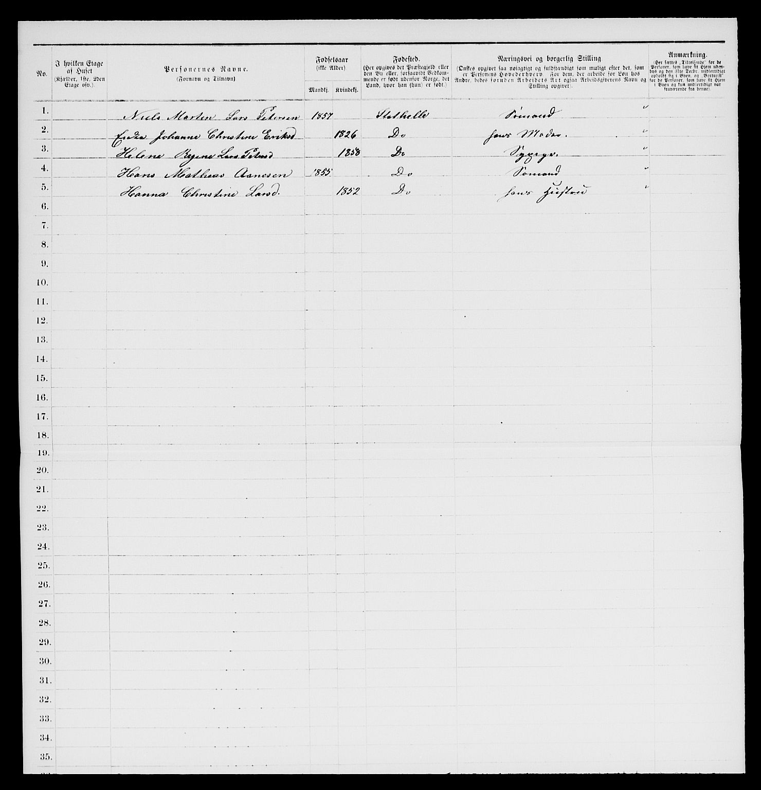 SAKO, 1885 census for 0803 Stathelle, 1885, p. 70