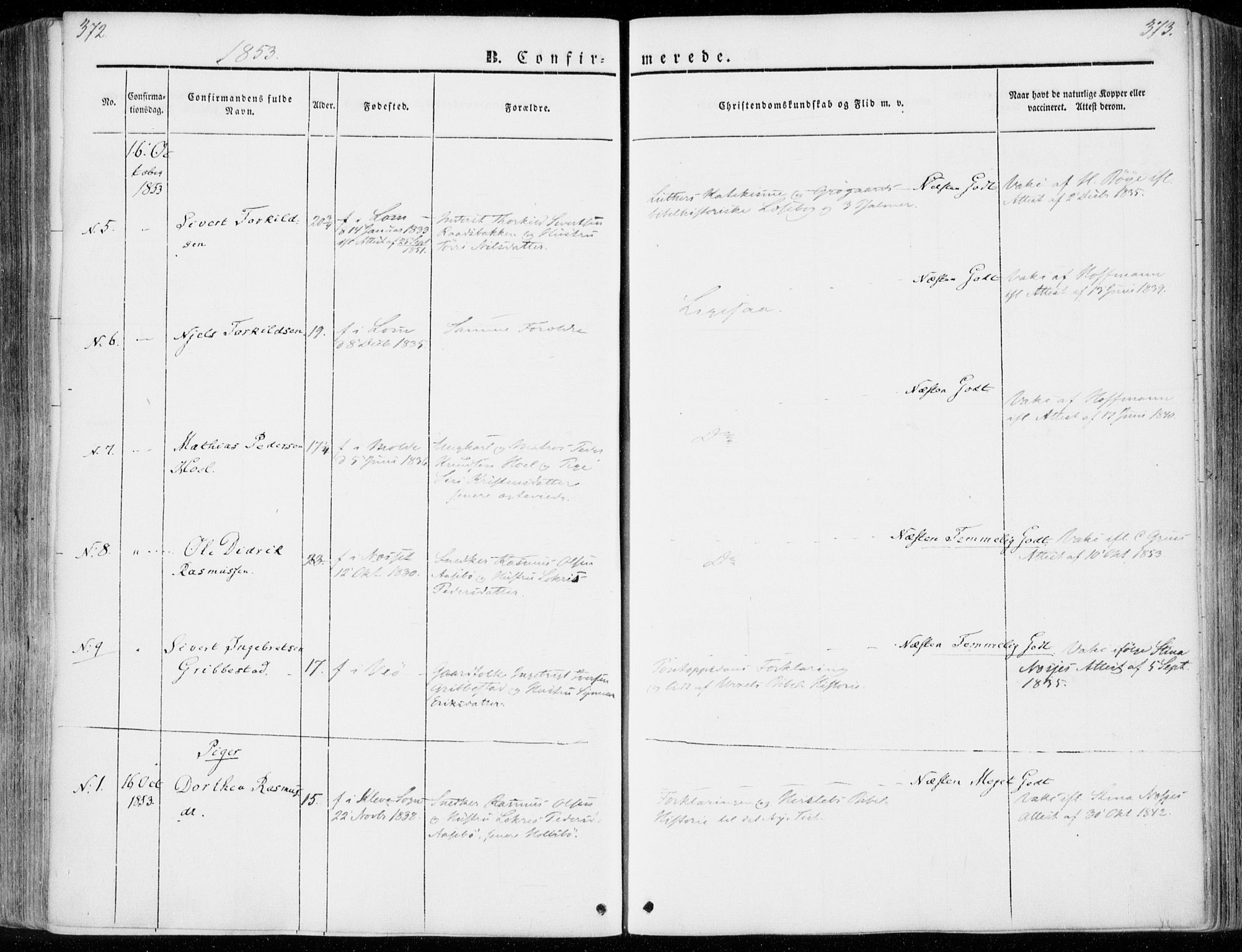 Ministerialprotokoller, klokkerbøker og fødselsregistre - Møre og Romsdal, AV/SAT-A-1454/558/L0689: Parish register (official) no. 558A03, 1843-1872, p. 372-373