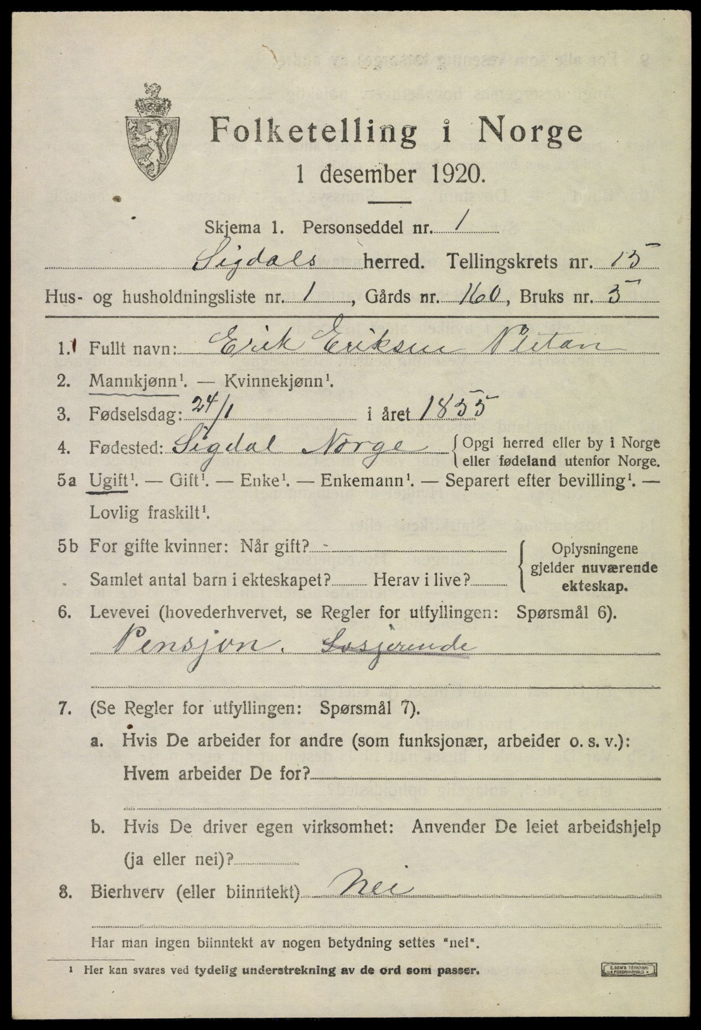 SAKO, 1920 census for Sigdal, 1920, p. 8978