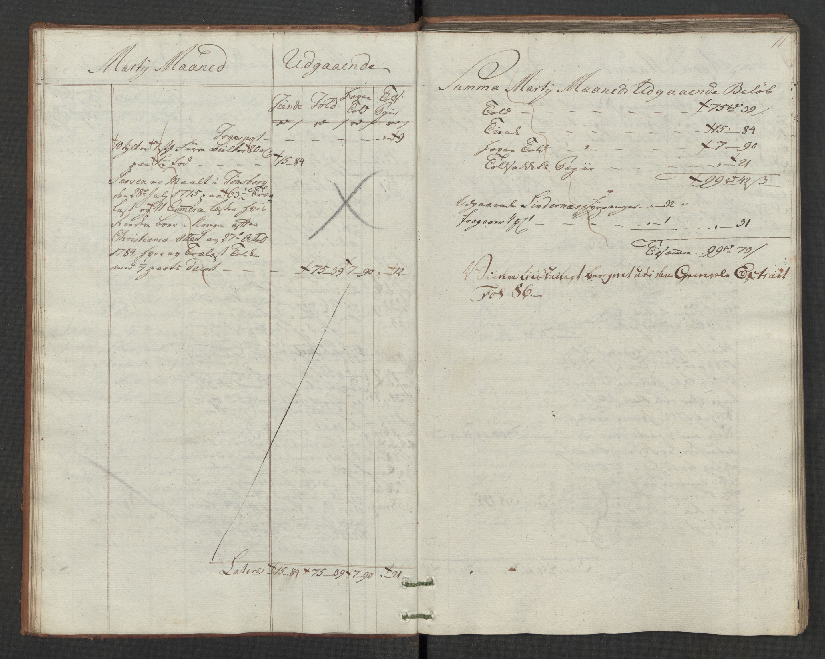 Generaltollkammeret, tollregnskaper, AV/RA-EA-5490/R02/L0092/0001: Tollregnskaper Fredrikstad / Utgående hovedtollbok, 1786, p. 10b-11a