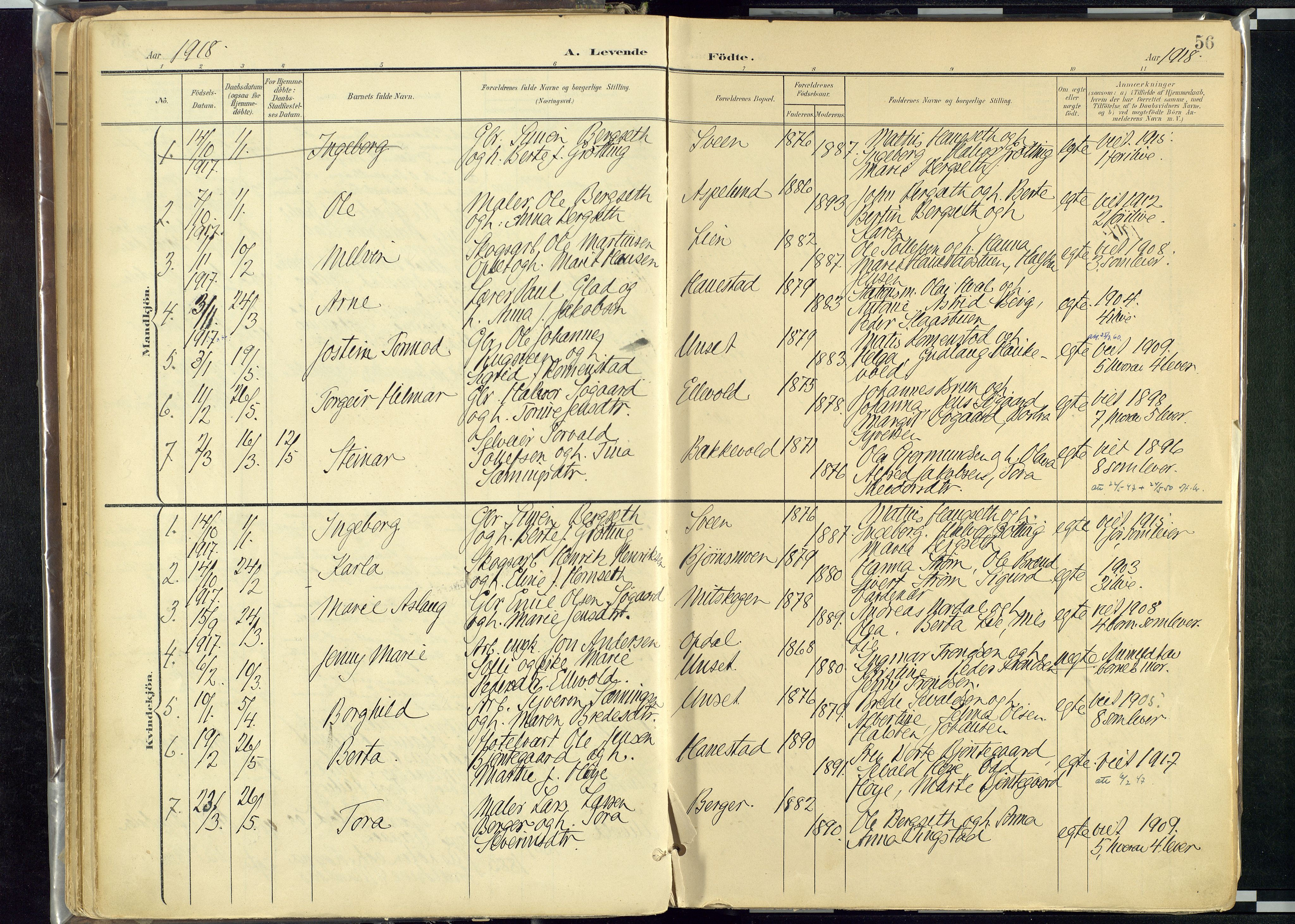 Rendalen prestekontor, SAH/PREST-054/H/Ha/Haa/L0012: Parish register (official) no. 12, 1901-1928, p. 56