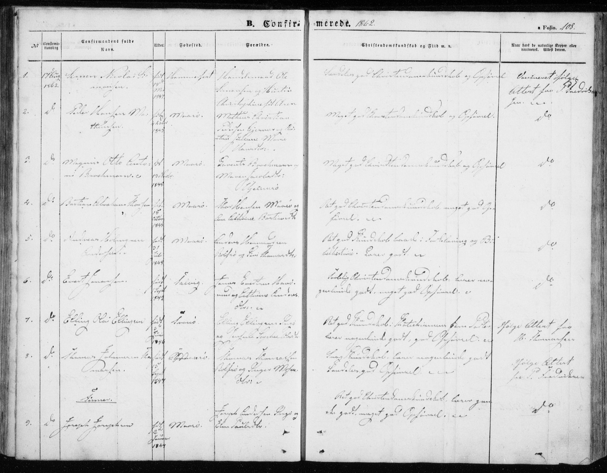 Måsøy sokneprestkontor, SATØ/S-1348/H/Ha/L0002kirke: Parish register (official) no. 2, 1852-1865, p. 108