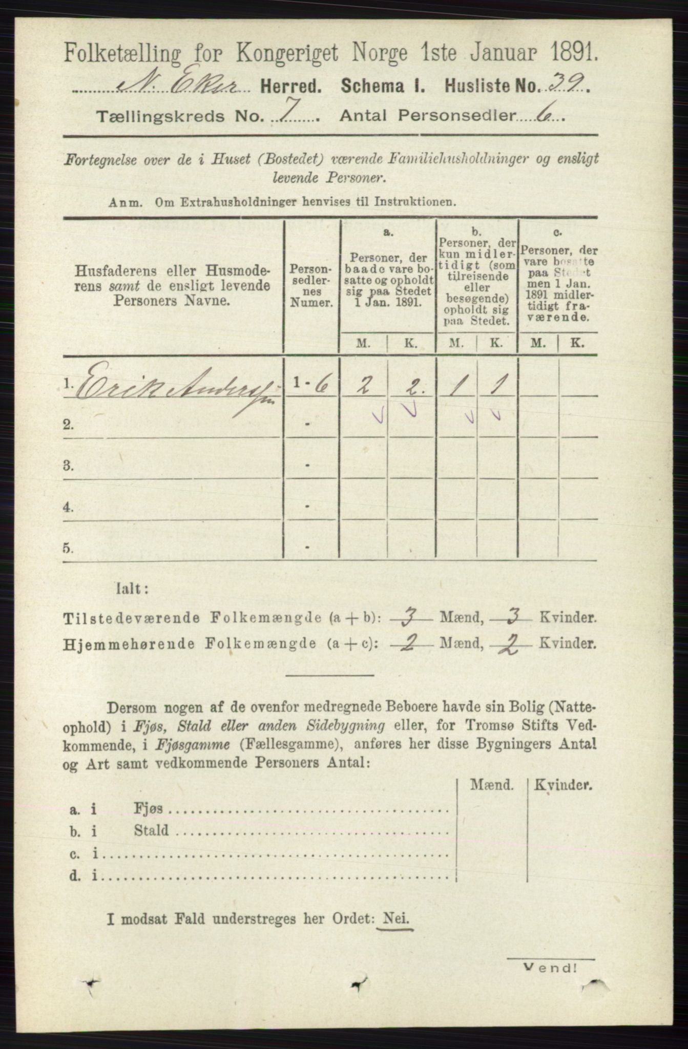 RA, 1891 census for 0625 Nedre Eiker, 1891, p. 3378