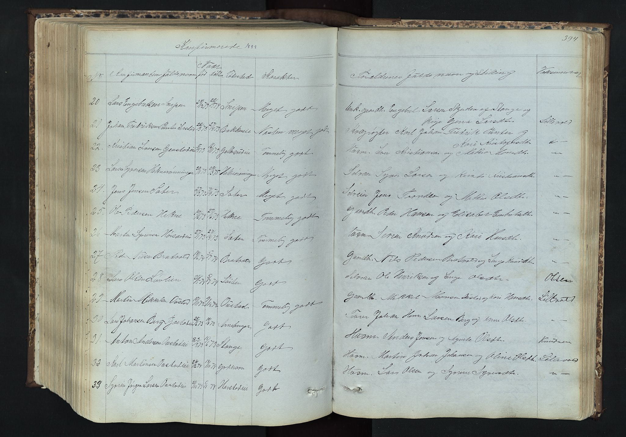 Romedal prestekontor, SAH/PREST-004/L/L0011: Parish register (copy) no. 11, 1867-1895, p. 394