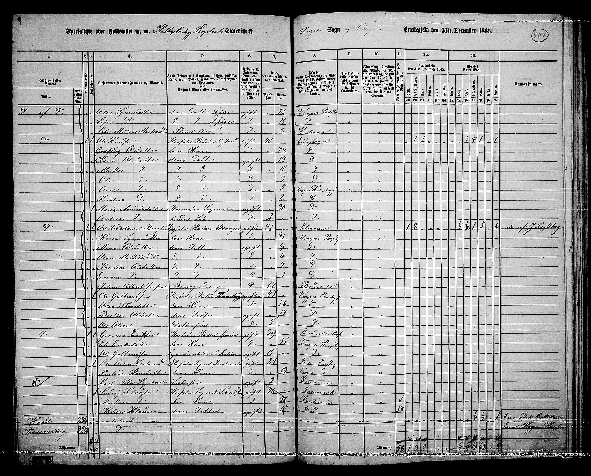 RA, 1865 census for Vinger/Vinger og Austmarka, 1865, p. 186