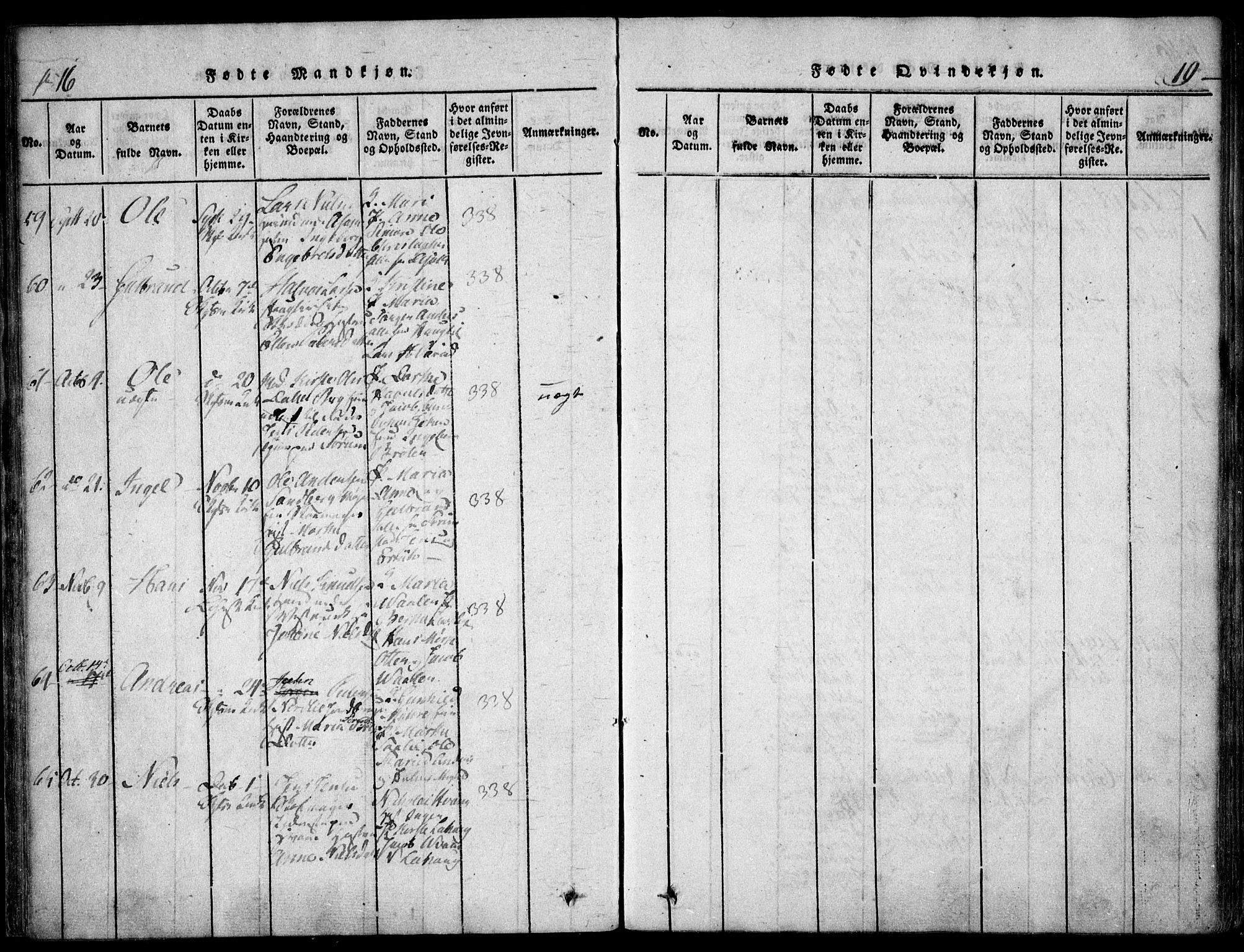 Skedsmo prestekontor Kirkebøker, SAO/A-10033a/F/Fa/L0008: Parish register (official) no. I 8, 1815-1829, p. 19
