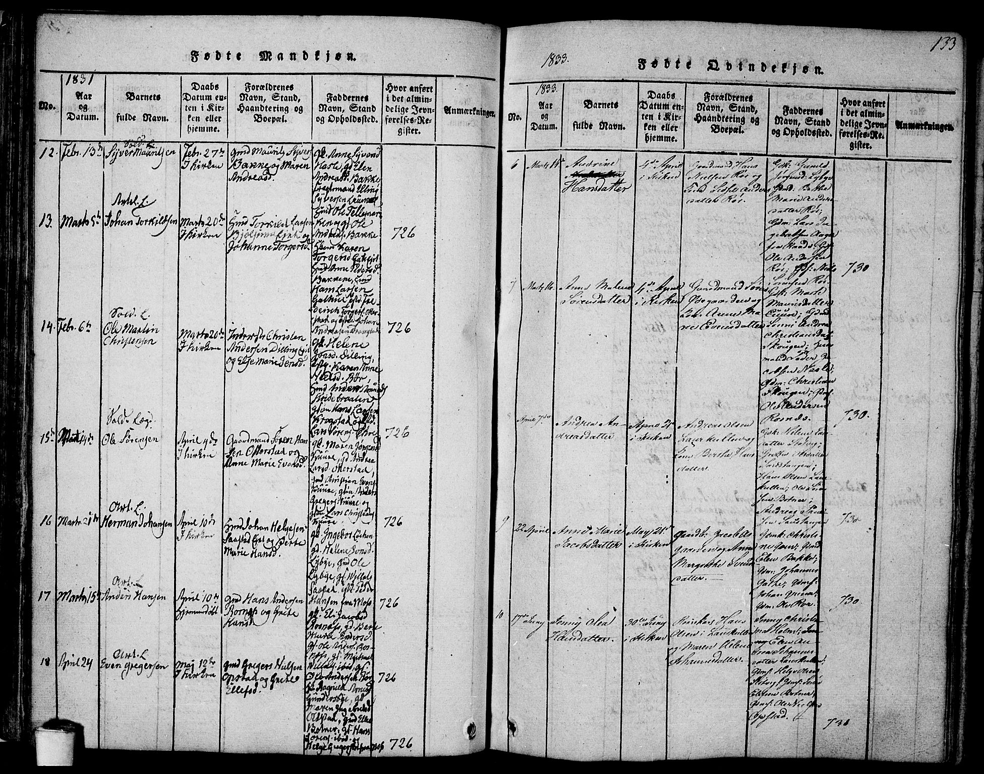 Rygge prestekontor Kirkebøker, SAO/A-10084b/F/Fa/L0003: Parish register (official) no. 3, 1814-1836, p. 132-133
