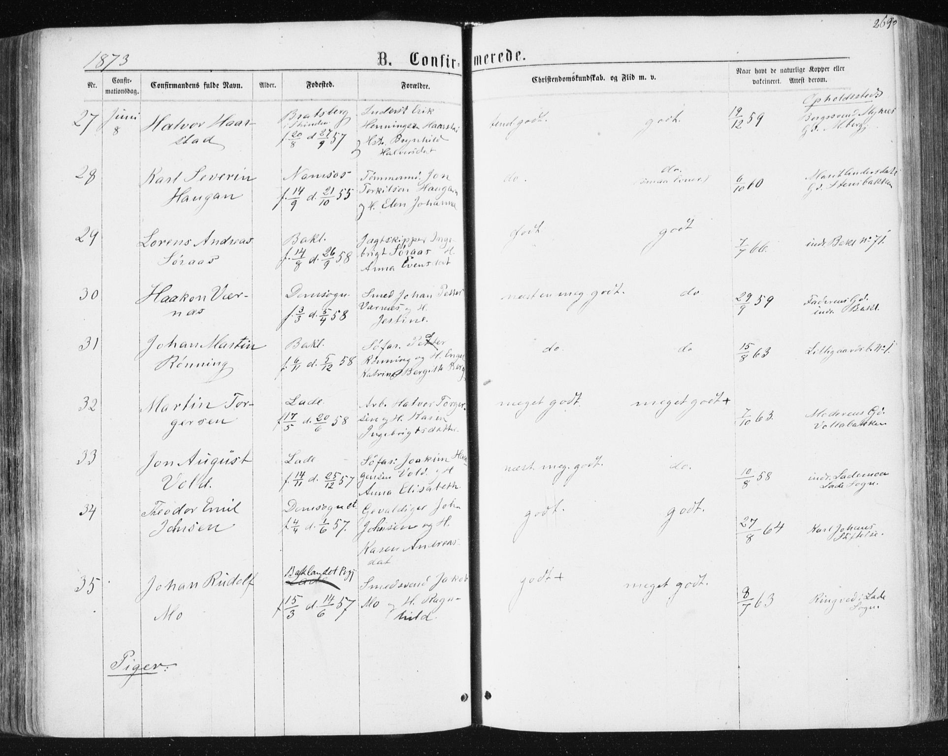 Ministerialprotokoller, klokkerbøker og fødselsregistre - Sør-Trøndelag, AV/SAT-A-1456/604/L0186: Parish register (official) no. 604A07, 1866-1877, p. 269