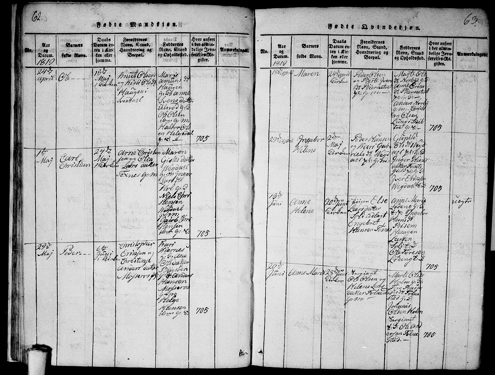 Våler prestekontor Kirkebøker, AV/SAO-A-11083/G/Ga/L0001: Parish register (copy) no. I 1, 1815-1839, p. 62-63