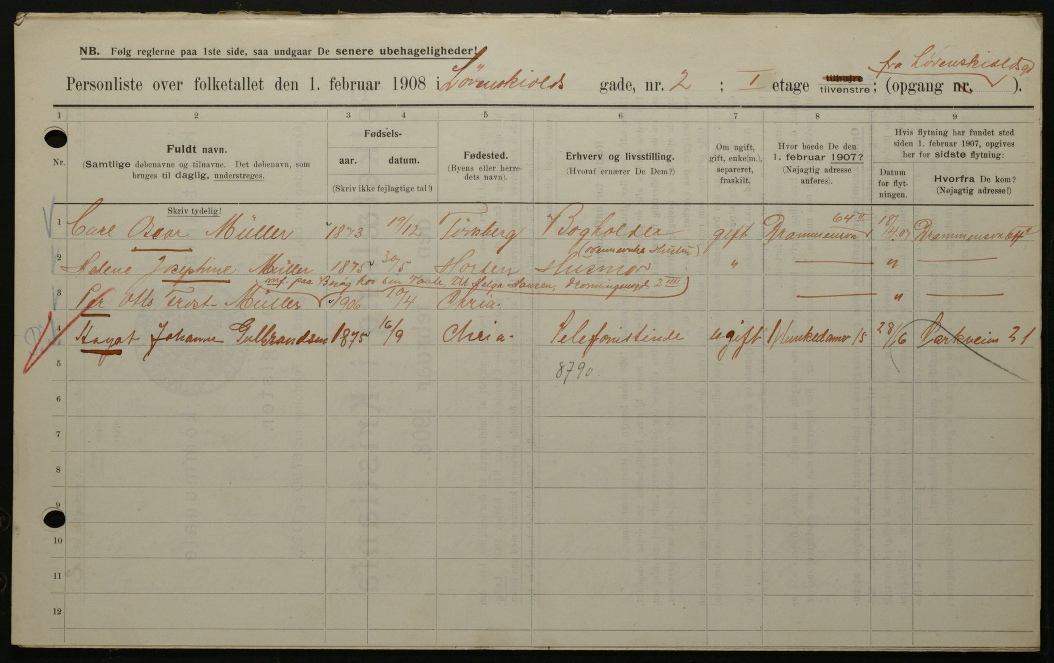 OBA, Municipal Census 1908 for Kristiania, 1908, p. 52690