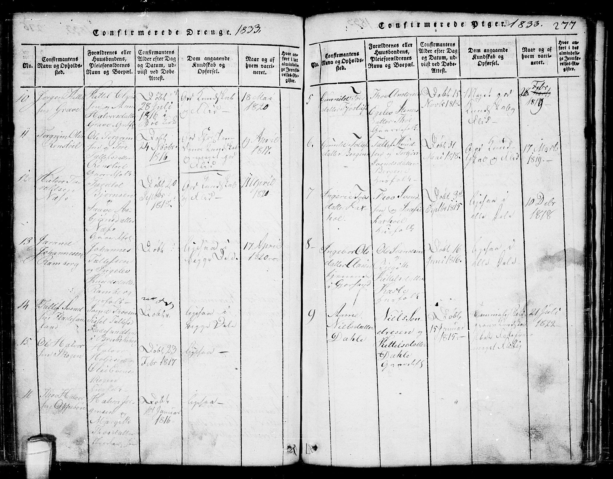 Seljord kirkebøker, SAKO/A-20/G/Ga/L0001: Parish register (copy) no. I 1, 1815-1854, p. 277