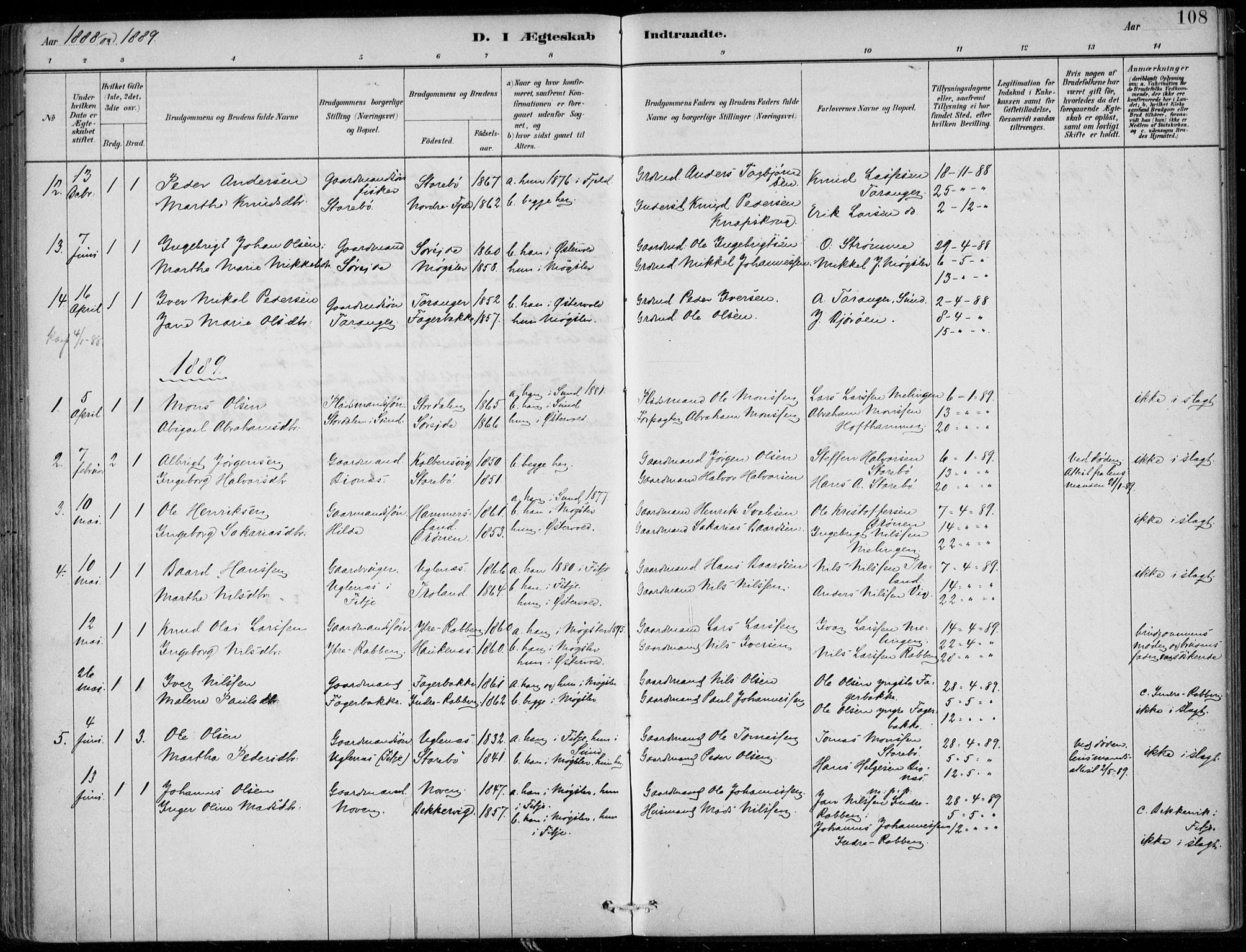 Sund sokneprestembete, SAB/A-99930: Parish register (official) no. C  1, 1882-1899, p. 108