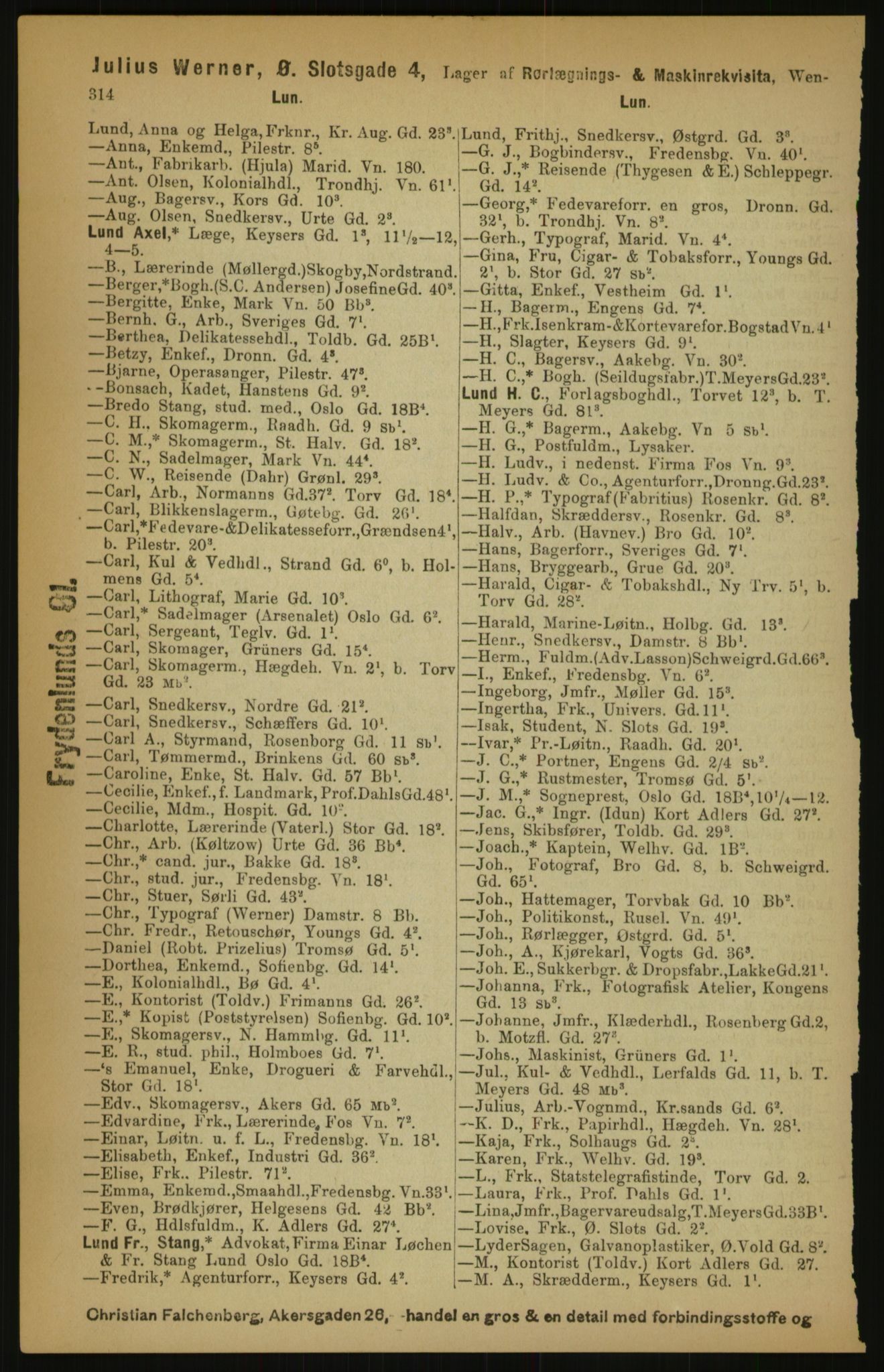 Kristiania/Oslo adressebok, PUBL/-, 1891, p. 314