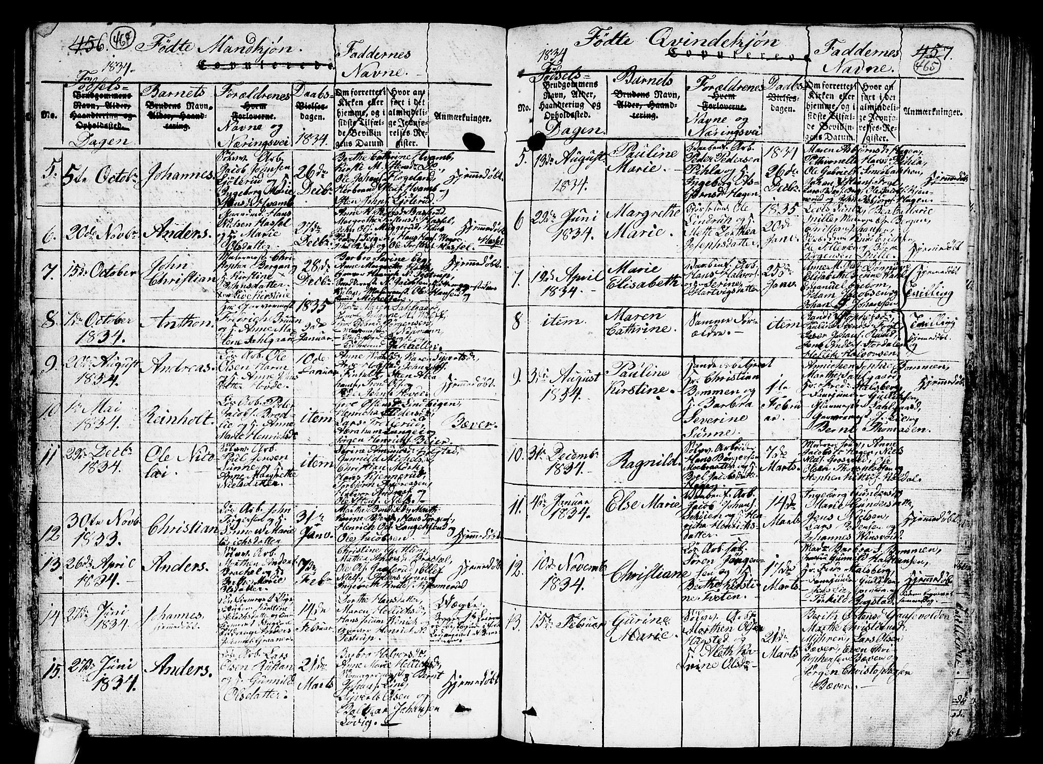 Kongsberg kirkebøker, AV/SAKO-A-22/G/Ga/L0001: Parish register (copy) no. 1, 1816-1839, p. 464-465