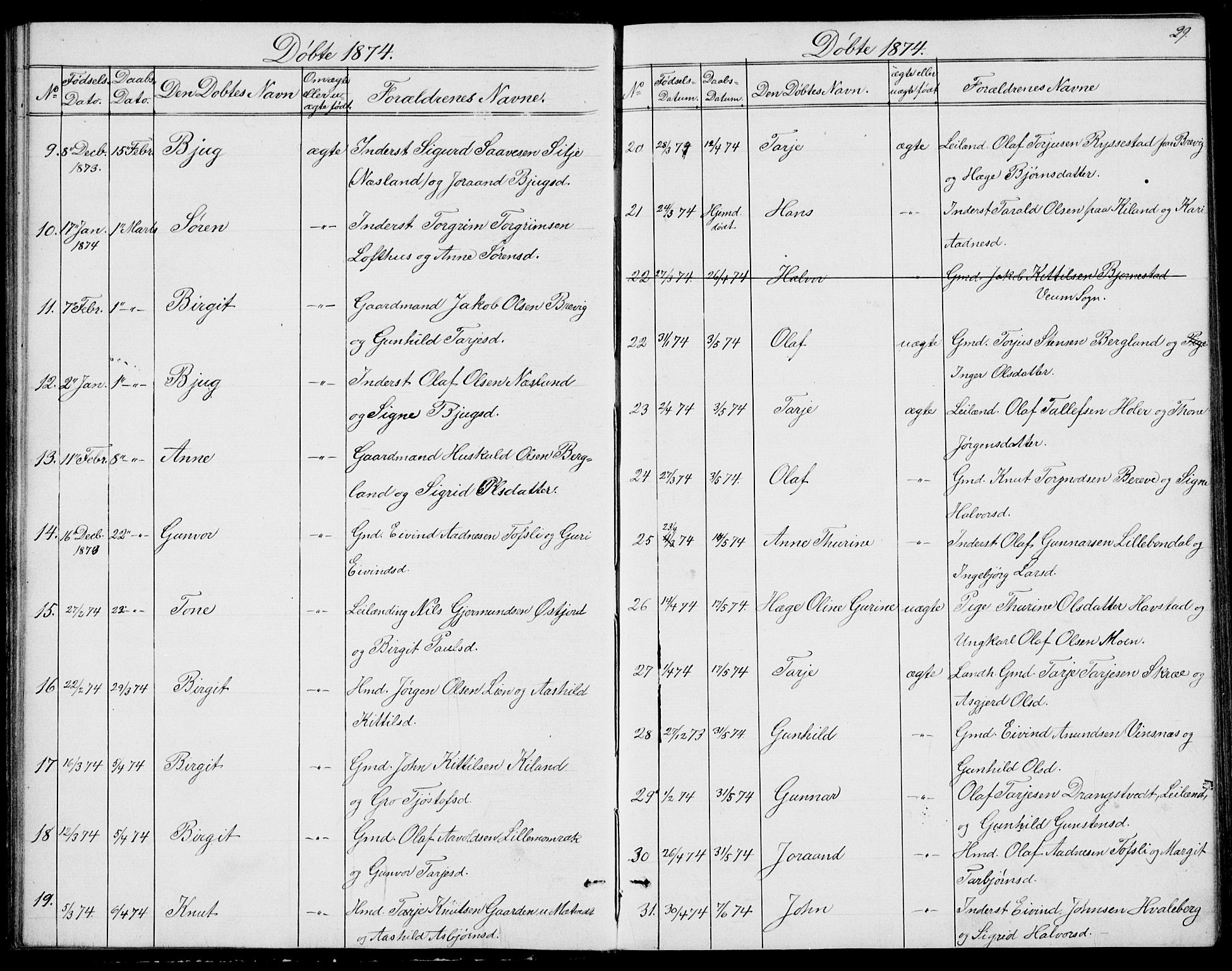 Fyresdal kirkebøker, SAKO/A-263/G/Ga/L0004: Parish register (copy) no. I 4, 1864-1892, p. 29