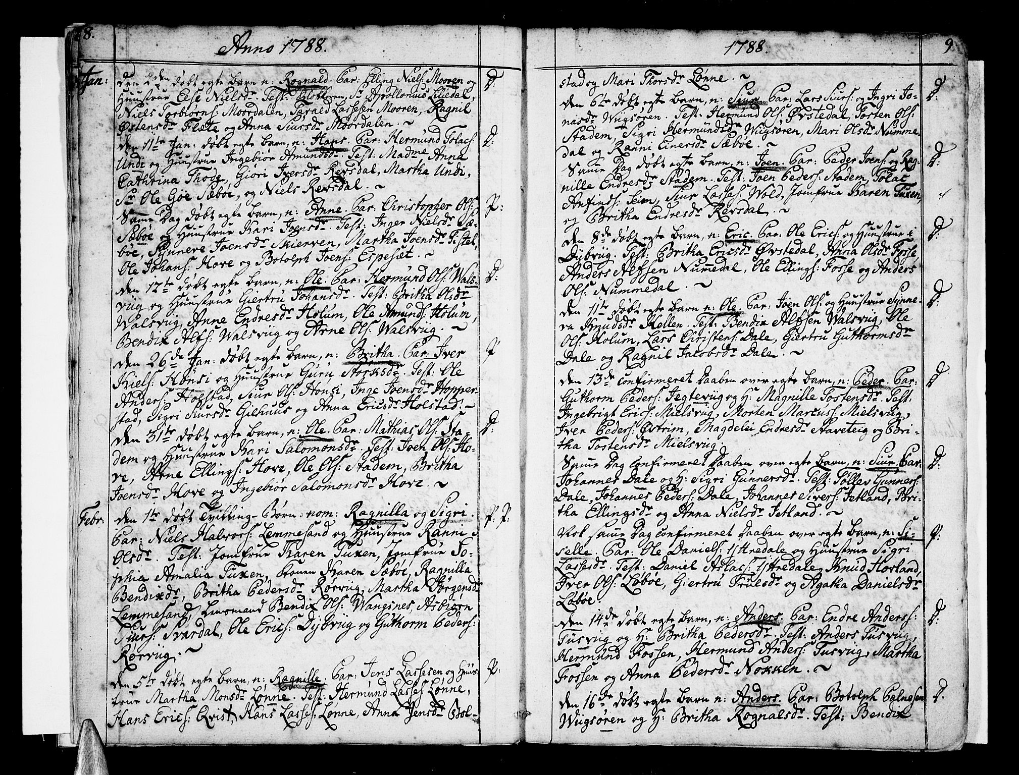 Vik sokneprestembete, SAB/A-81501: Parish register (official) no. A 5, 1787-1820, p. 8-9