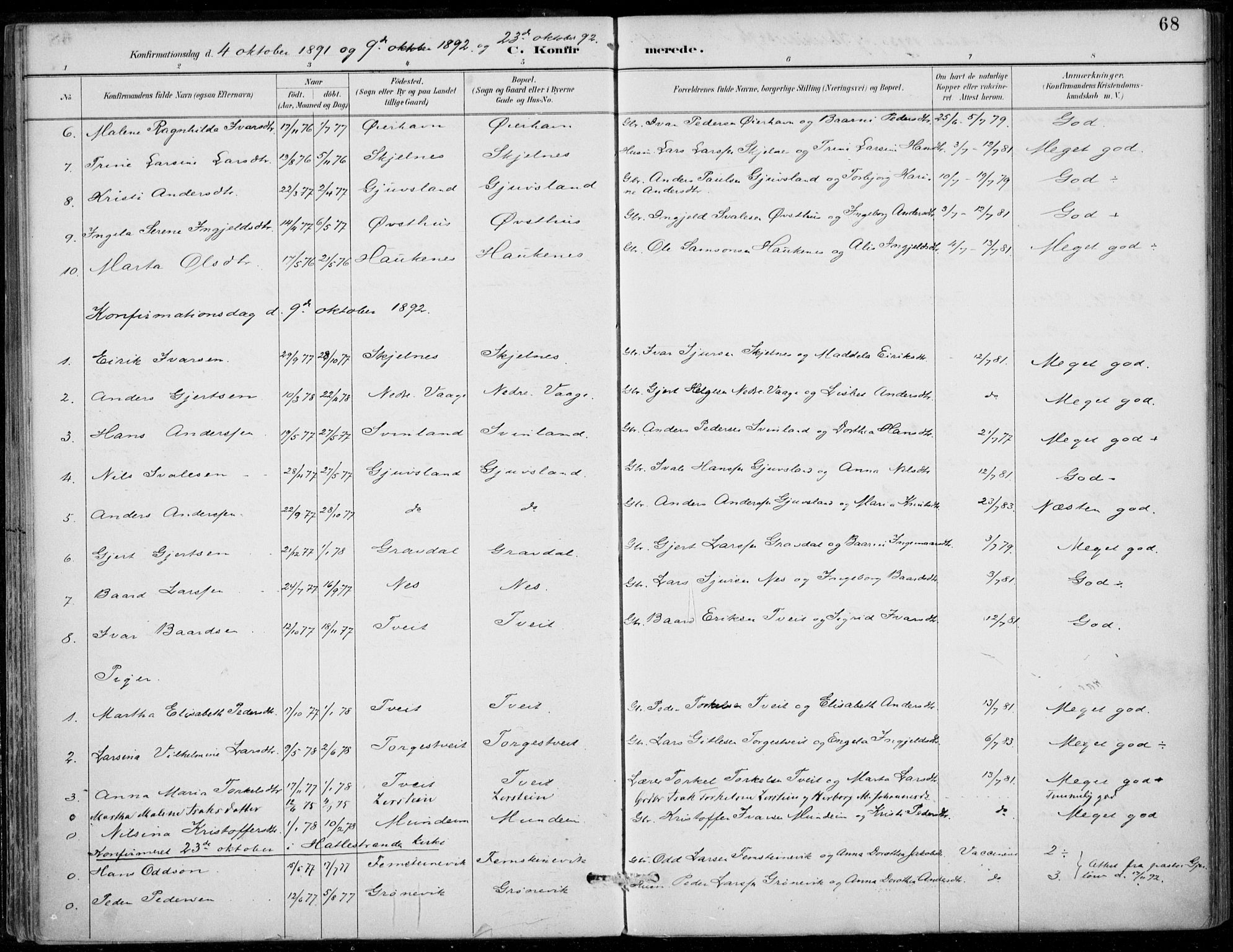 Strandebarm sokneprestembete, SAB/A-78401/H/Haa: Parish register (official) no. D  1, 1886-1912, p. 68