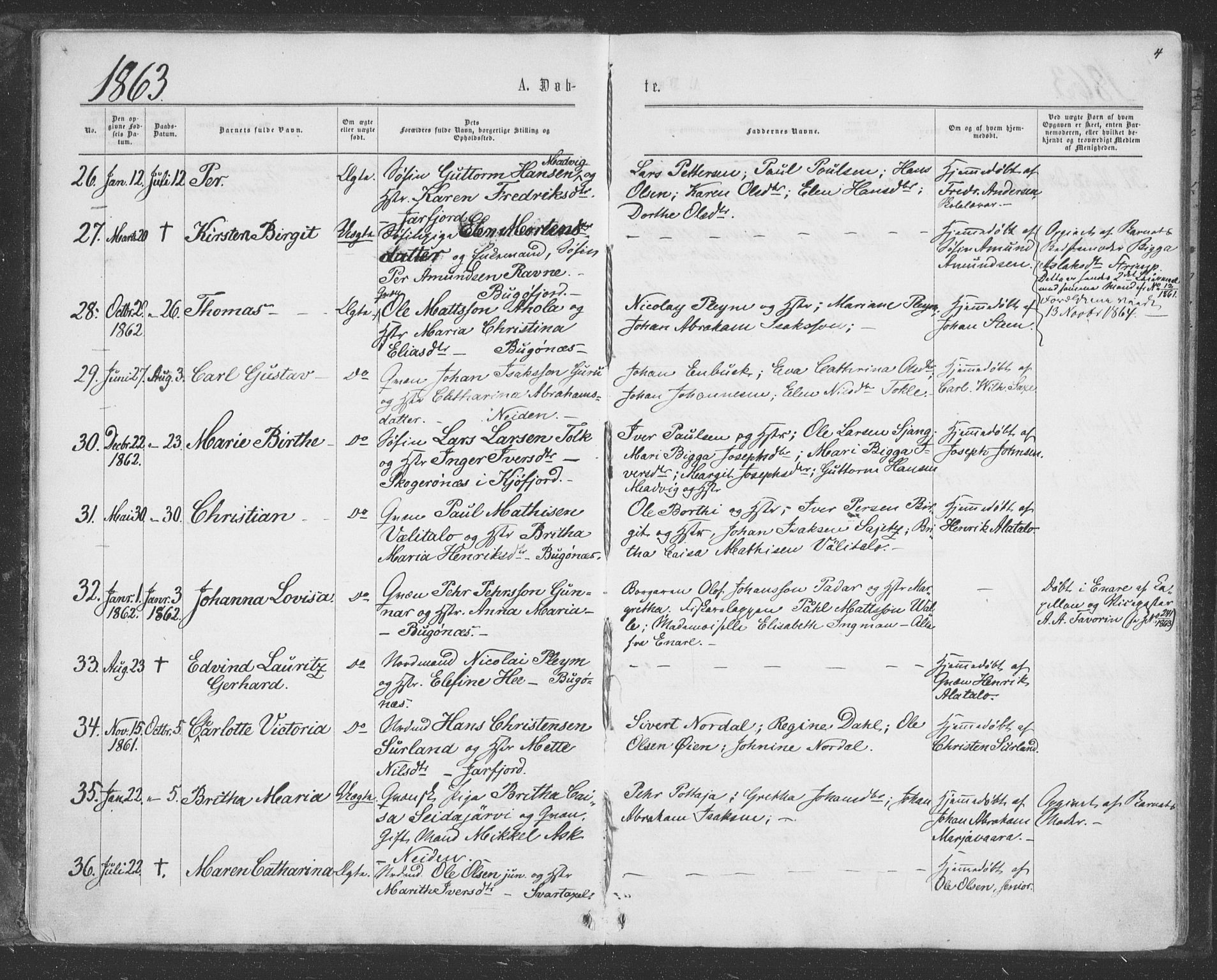 Sør-Varanger sokneprestkontor, AV/SATØ-S-1331/H/Ha/L0001kirke: Parish register (official) no. 1, 1863-1872, p. 4