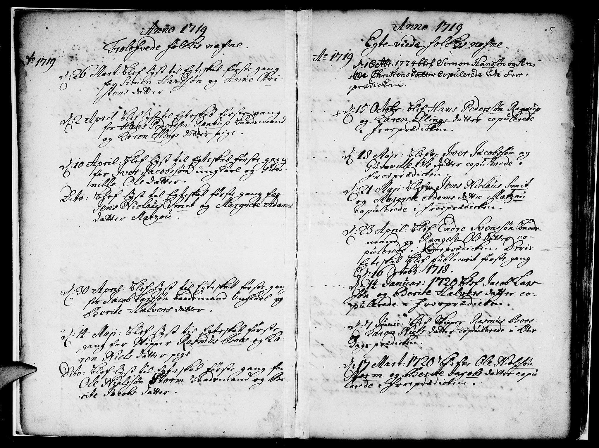 Nykirken Sokneprestembete, SAB/A-77101/H/Haa/L0007: Parish register (official) no. A 7, 1719-1781, p. 5