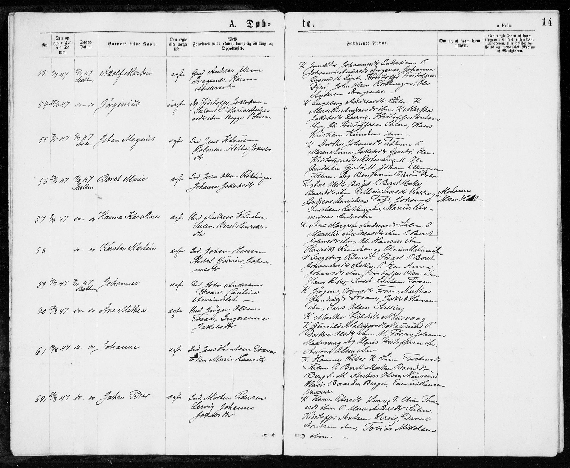 Ministerialprotokoller, klokkerbøker og fødselsregistre - Sør-Trøndelag, SAT/A-1456/640/L0576: Parish register (official) no. 640A01, 1846-1876, p. 14