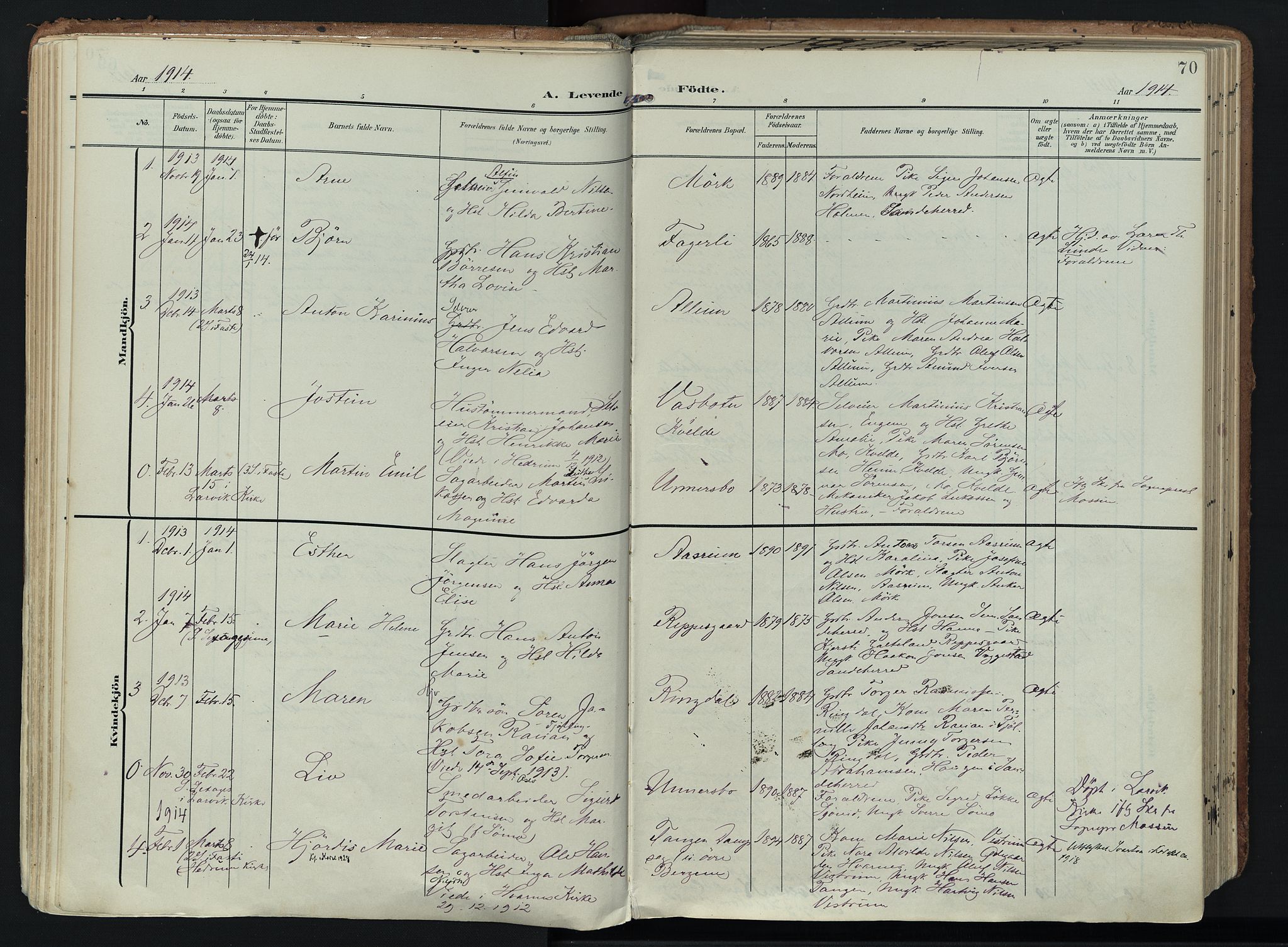 Hedrum kirkebøker, SAKO/A-344/F/Fa/L0010: Parish register (official) no. I 10, 1904-1918, p. 70