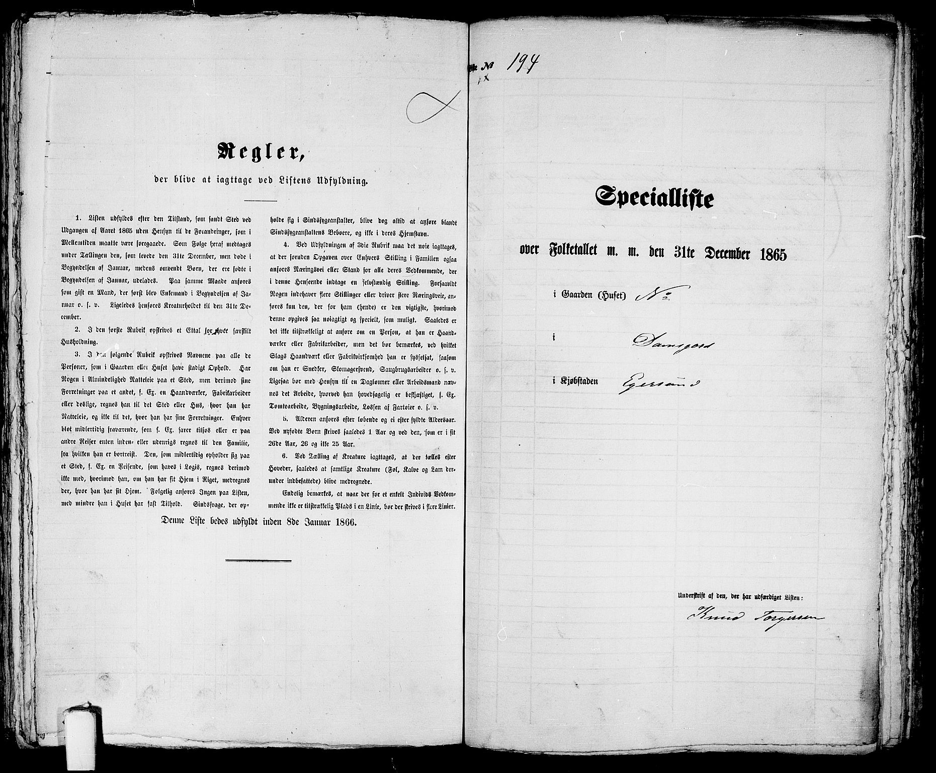 RA, 1865 census for Eigersund parish, Egersund town, 1865, p. 400