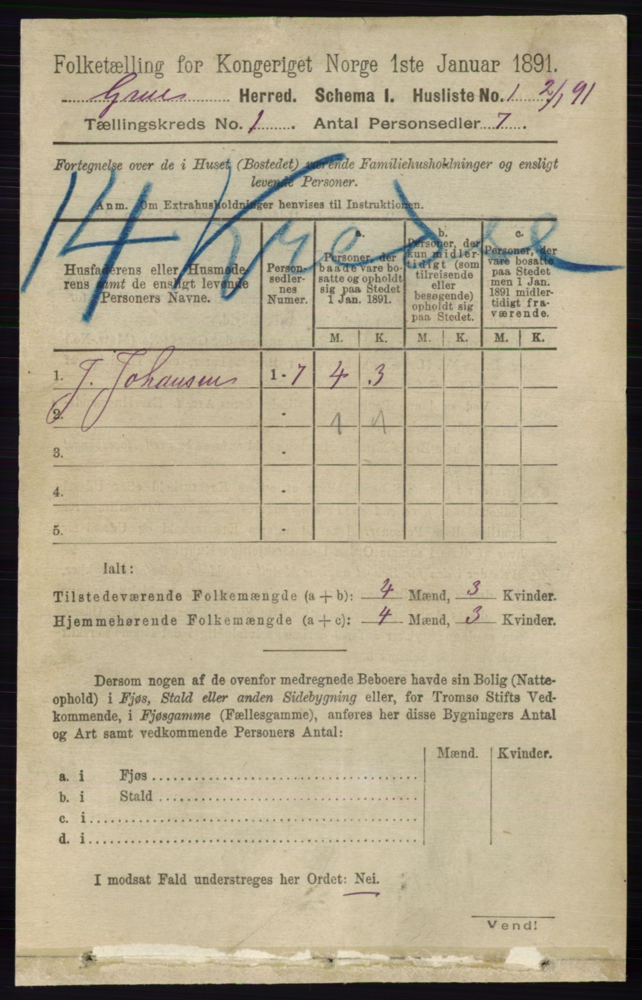 RA, 1891 census for 0423 Grue, 1891, p. 41