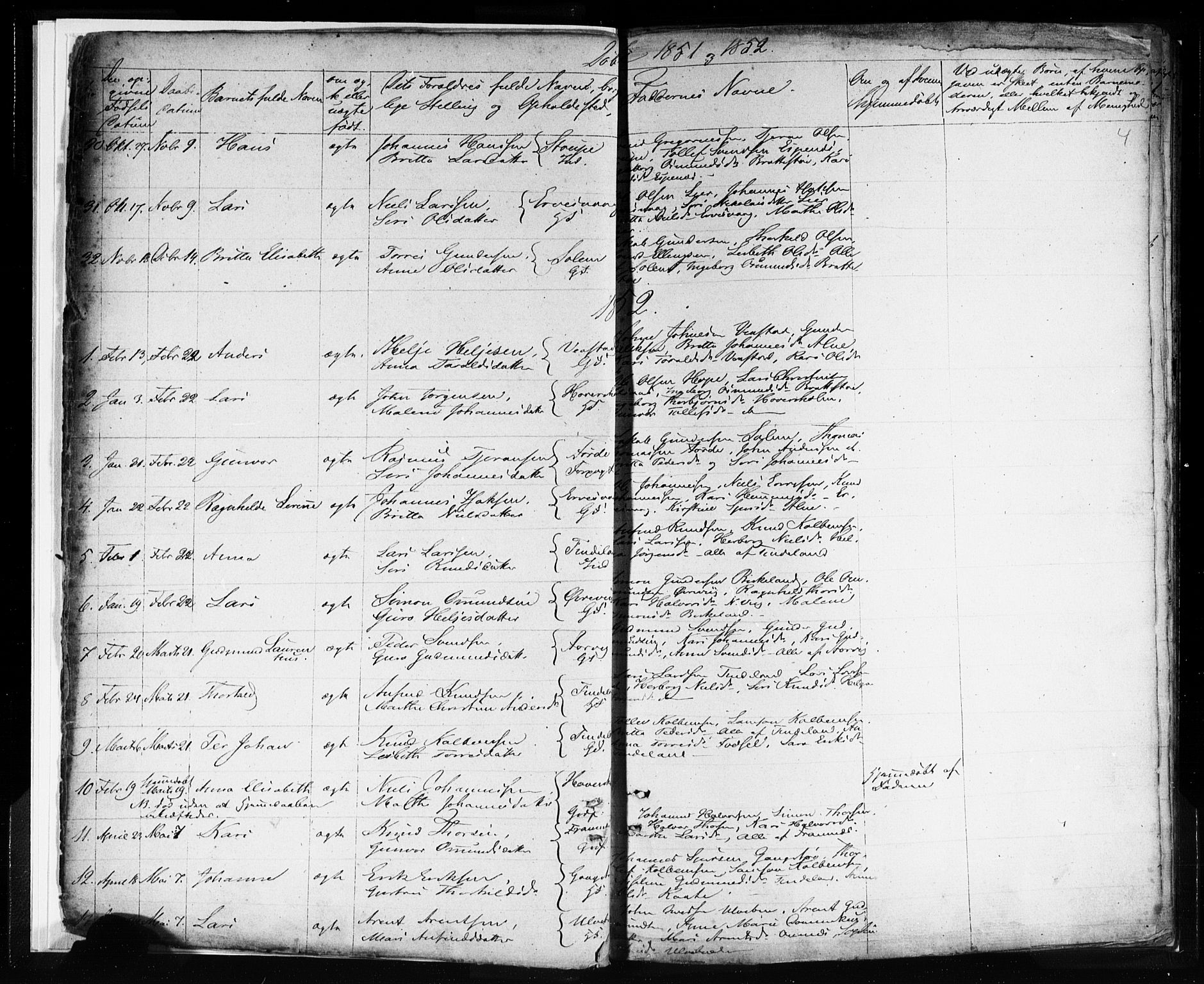 Sveio Sokneprestembete, SAB/A-78501/H/Hab: Parish register (copy) no. C 1, 1851-1865, p. 4
