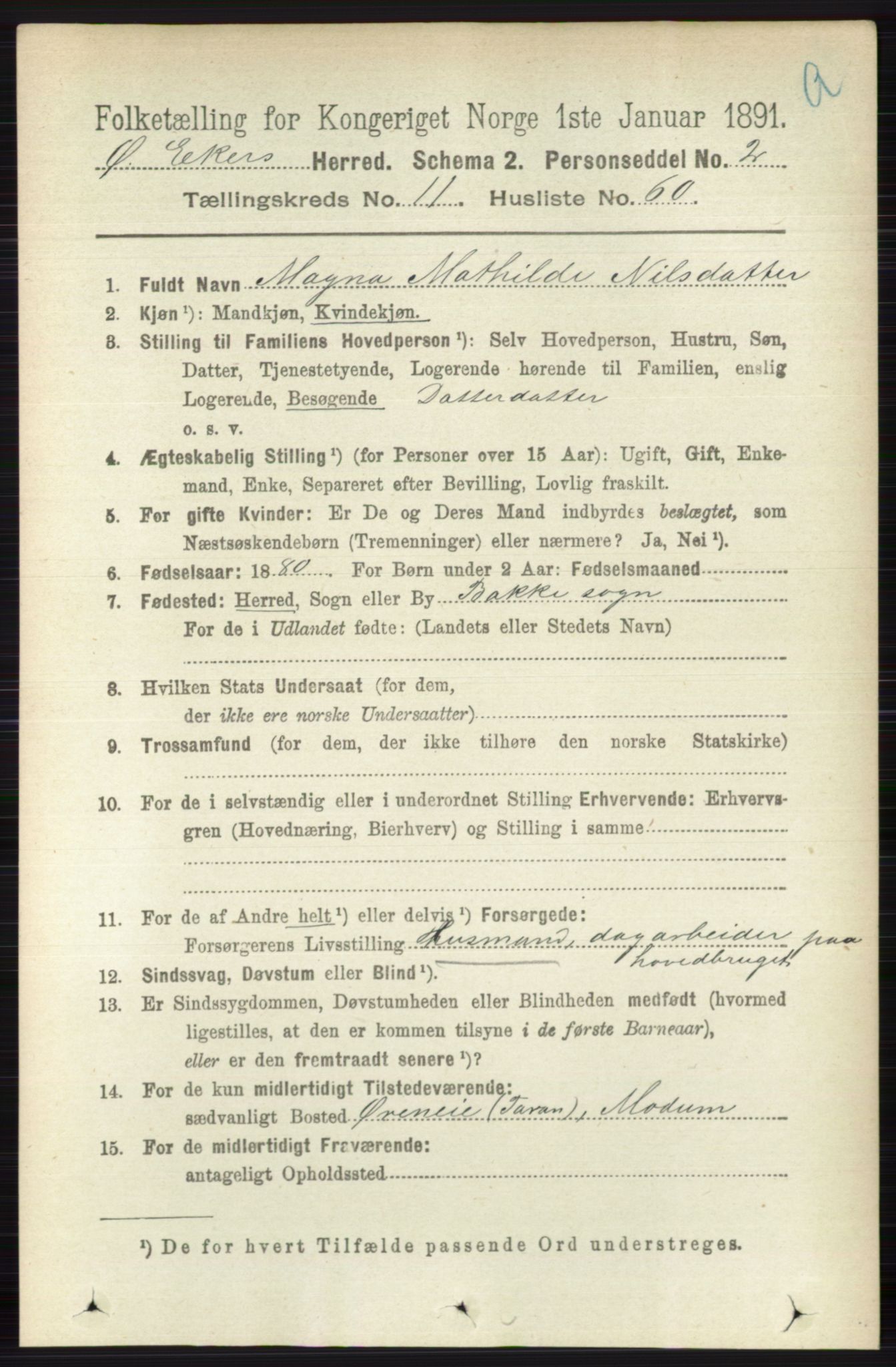 RA, 1891 census for 0624 Øvre Eiker, 1891, p. 4952