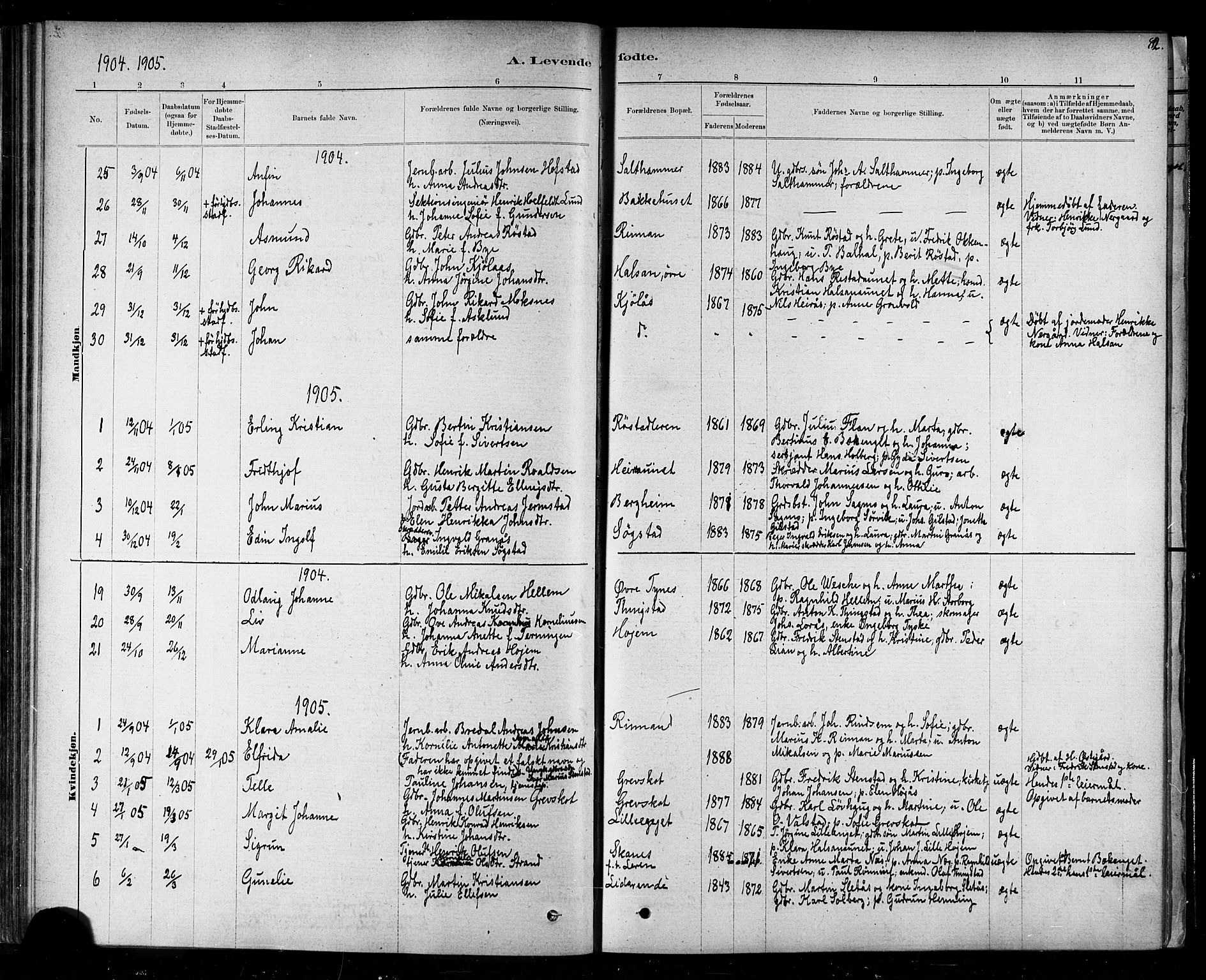 Ministerialprotokoller, klokkerbøker og fødselsregistre - Nord-Trøndelag, SAT/A-1458/721/L0208: Parish register (copy) no. 721C01, 1880-1917, p. 82