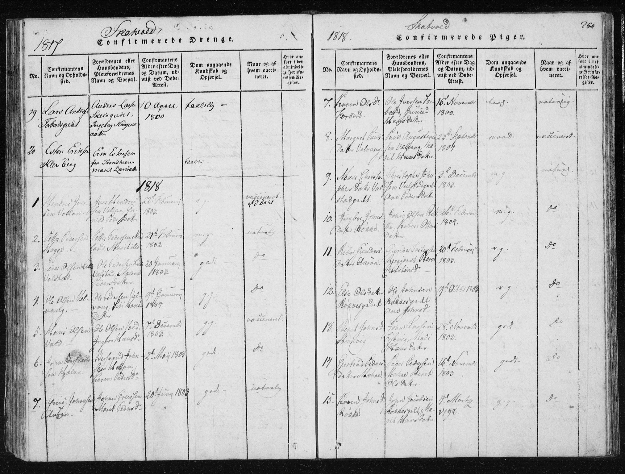Ministerialprotokoller, klokkerbøker og fødselsregistre - Nord-Trøndelag, SAT/A-1458/709/L0061: Parish register (official) no. 709A08 /2, 1815-1819, p. 264