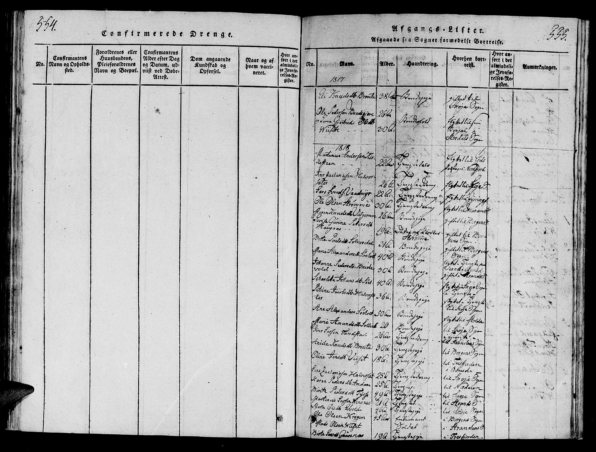 Ministerialprotokoller, klokkerbøker og fødselsregistre - Møre og Romsdal, SAT/A-1454/522/L0310: Parish register (official) no. 522A05, 1816-1832, p. 554-555