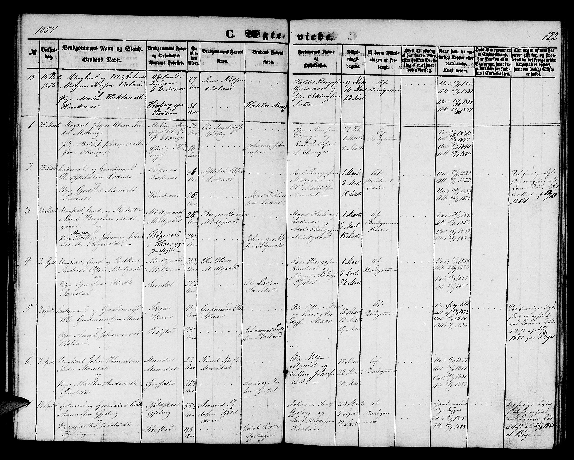 Hamre sokneprestembete, SAB/A-75501/H/Ha/Hab: Parish register (copy) no. B 1, 1852-1863, p. 122
