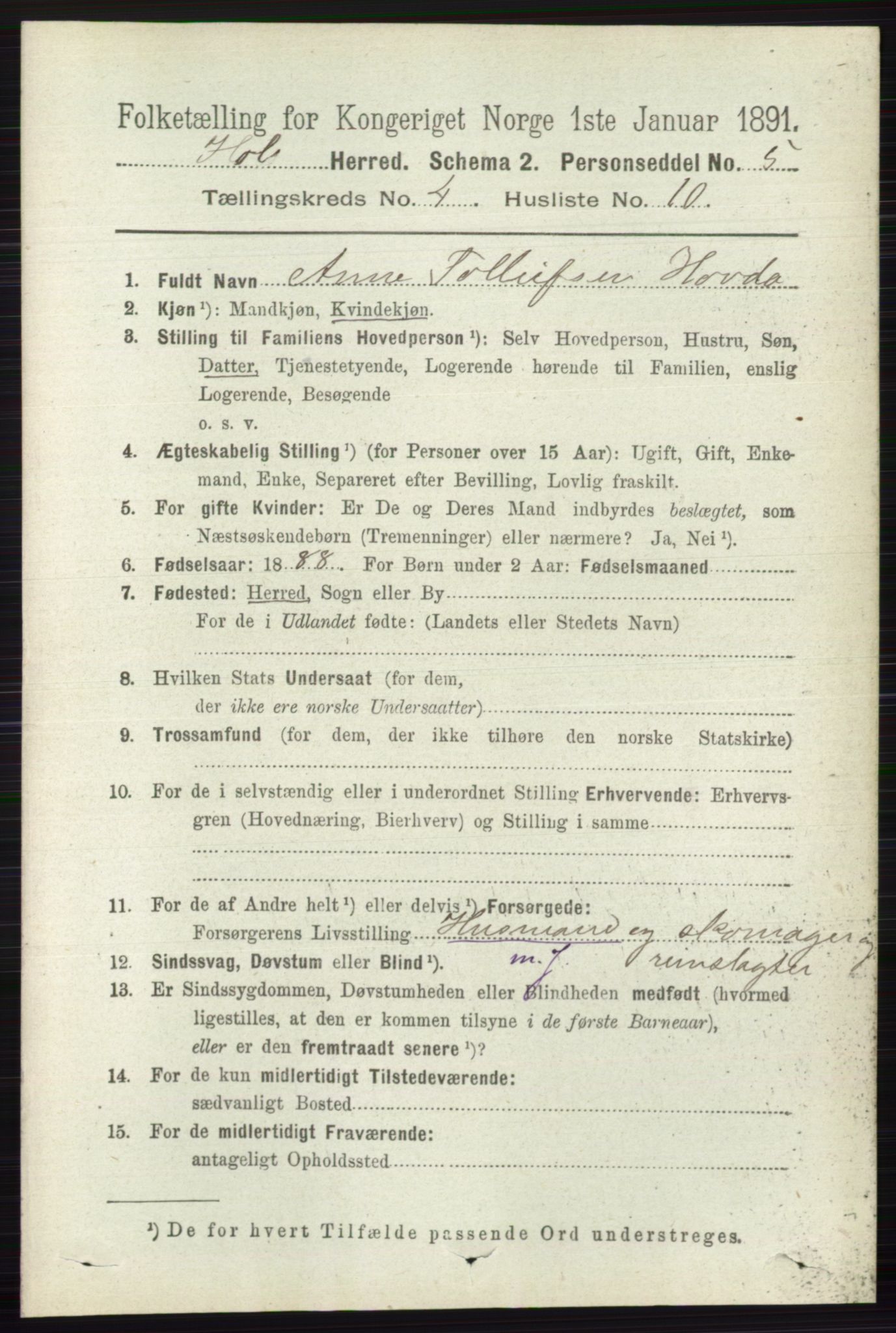 RA, 1891 census for 0620 Hol, 1891, p. 1314