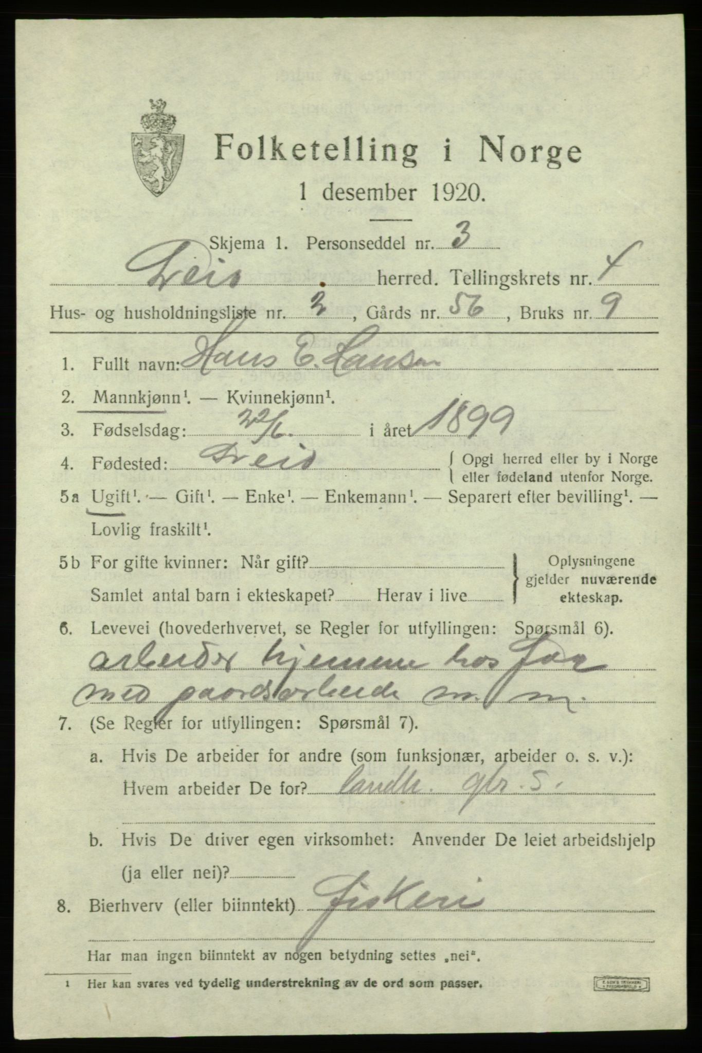 SAB, 1920 census for Sveio, 1920, p. 2032