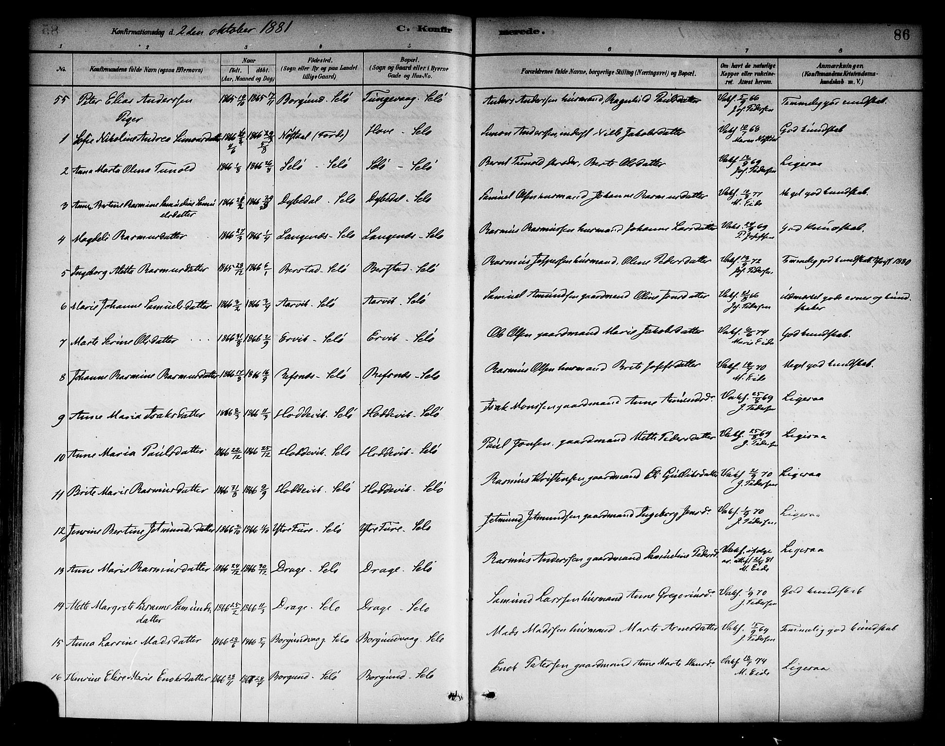 Selje sokneprestembete, AV/SAB-A-99938/H/Ha/Haa/Haab: Parish register (official) no. B 1, 1881-1890, p. 86