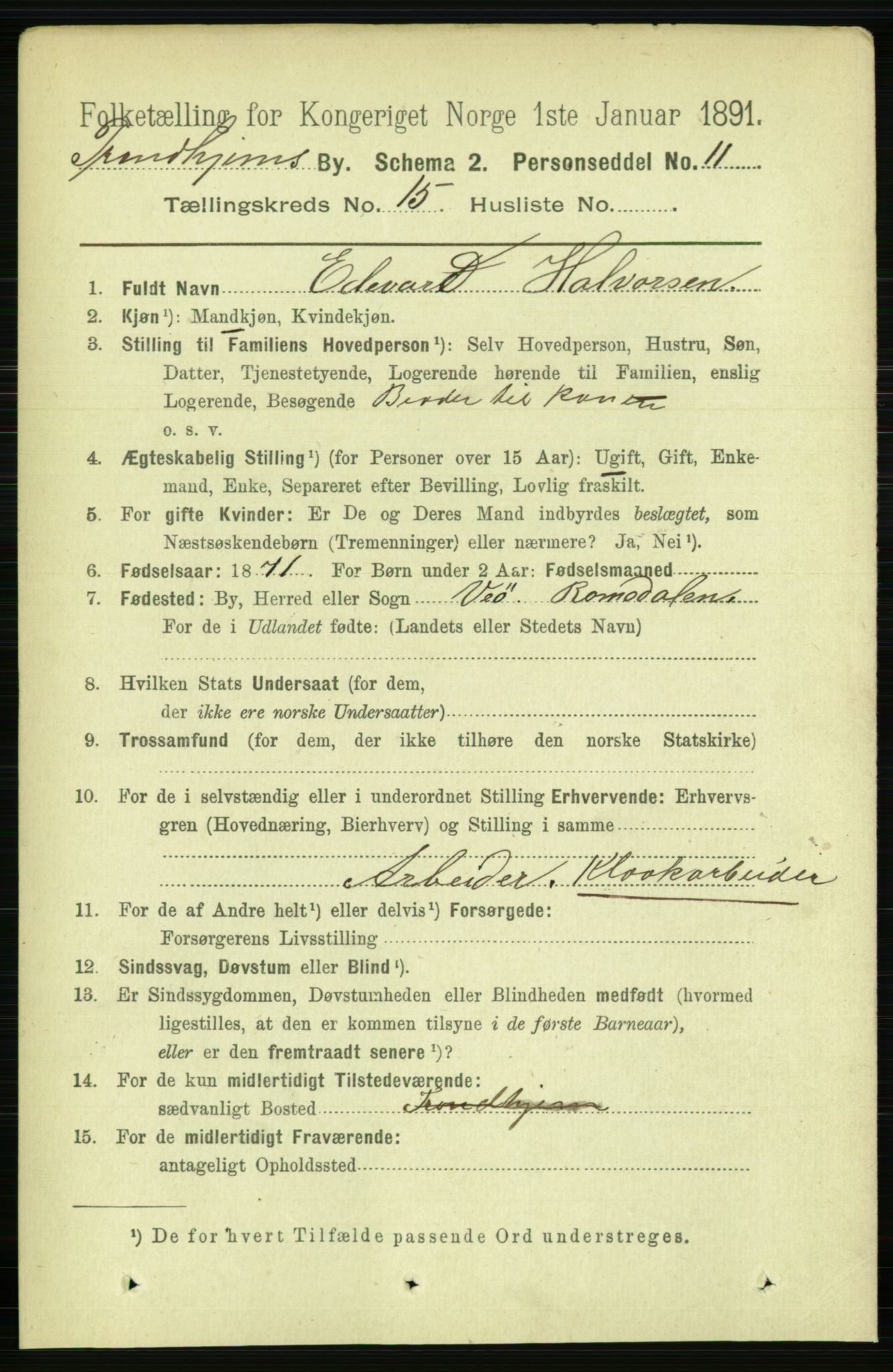 RA, 1891 census for 1601 Trondheim, 1891, p. 11582