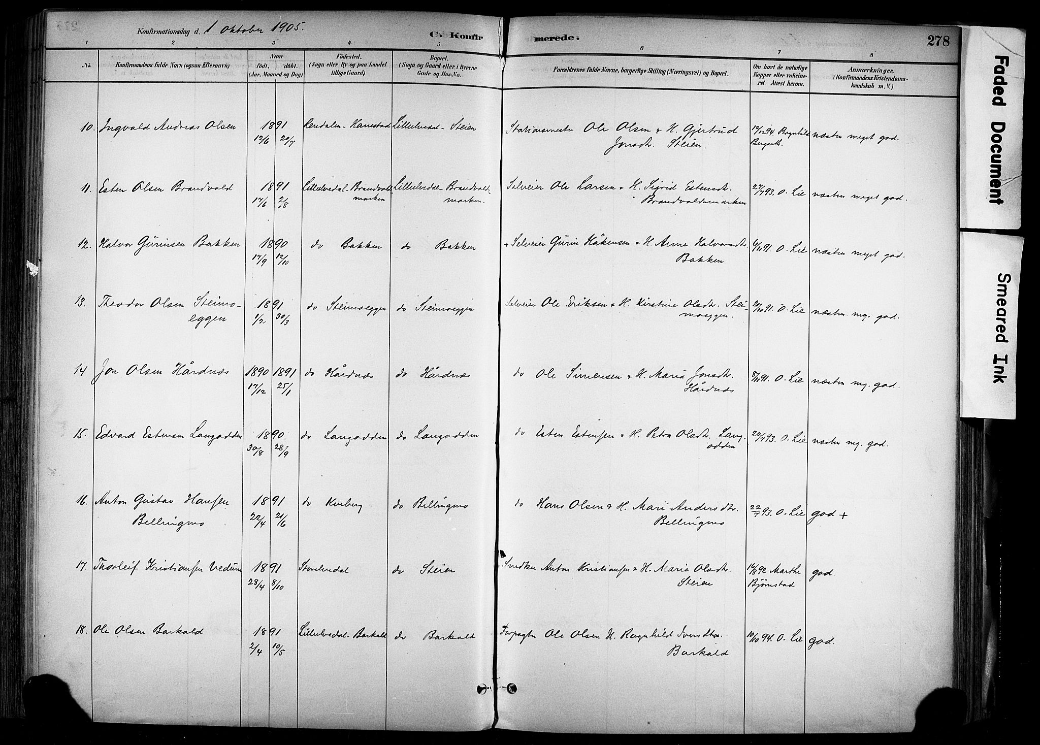 Alvdal prestekontor, AV/SAH-PREST-060/H/Ha/Haa/L0002: Parish register (official) no. 2, 1883-1906, p. 278