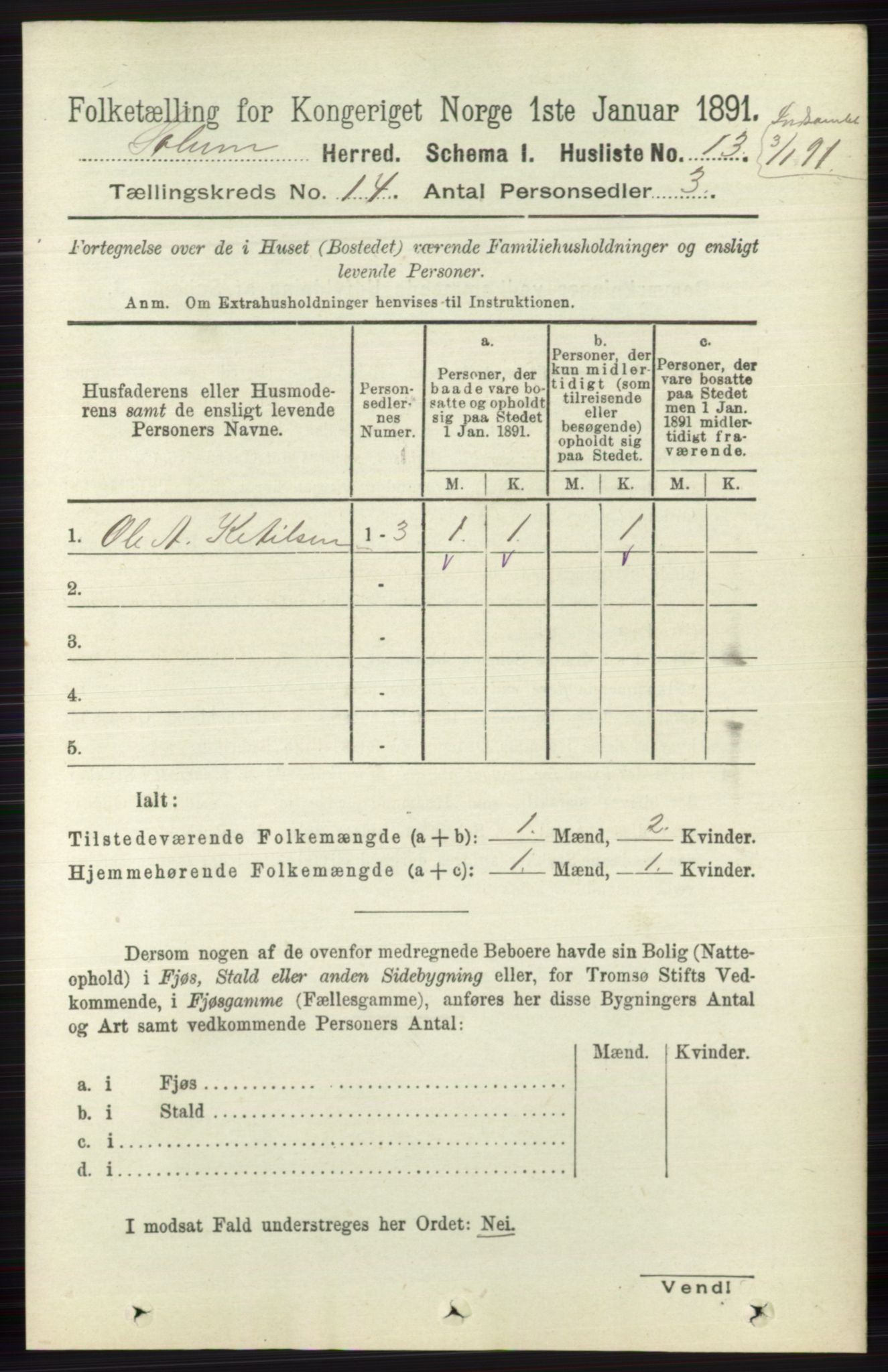 RA, 1891 census for 0818 Solum, 1891, p. 6308