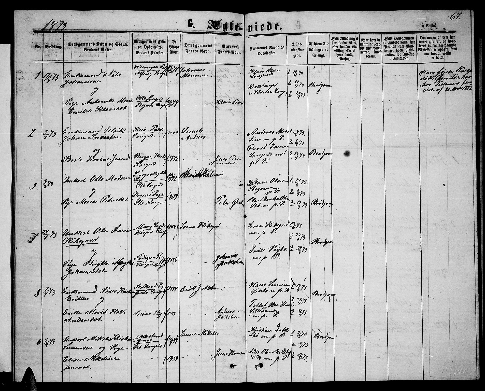 Ministerialprotokoller, klokkerbøker og fødselsregistre - Nordland, AV/SAT-A-1459/894/L1358: Parish register (copy) no. 894C01, 1864-1877, p. 67