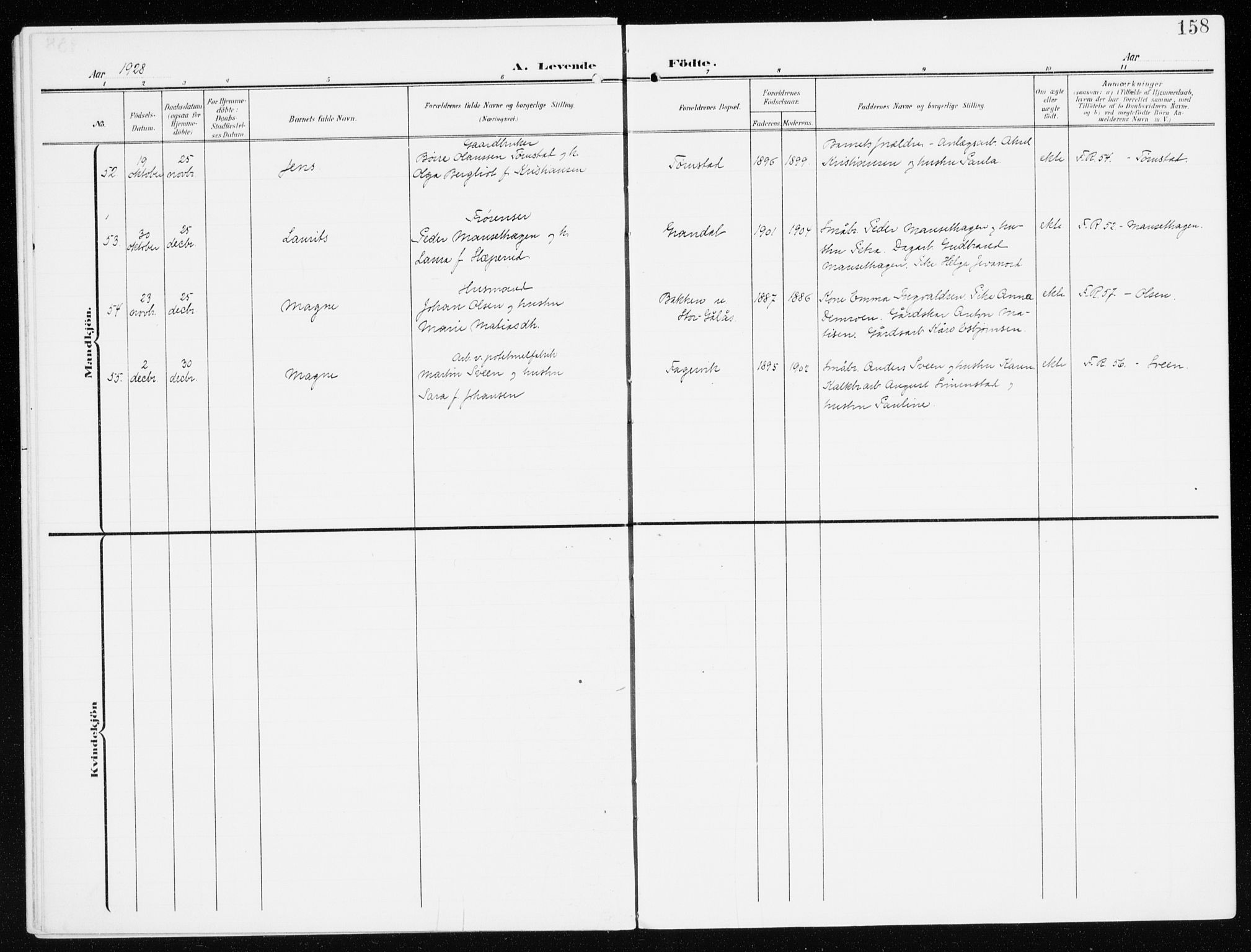 Furnes prestekontor, SAH/PREST-012/K/Ka/L0001: Parish register (official) no. 1, 1907-1935, p. 158