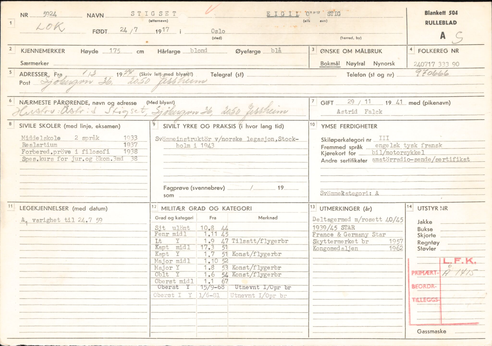 Forsvaret, Forsvarets overkommando/Luftforsvarsstaben, RA/RAFA-4079/P/Pa/L0052: Personellpapirer, 1917, p. 46