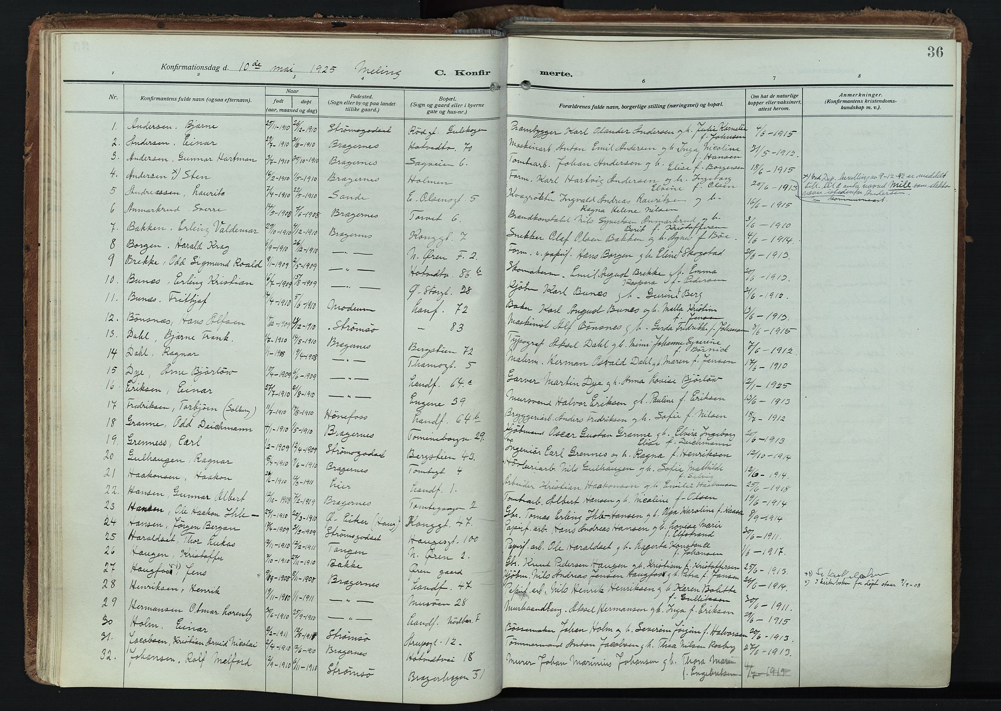 Bragernes kirkebøker, SAKO/A-6/F/Fc/L0009: Parish register (official) no. III 9, 1921-1939, p. 36