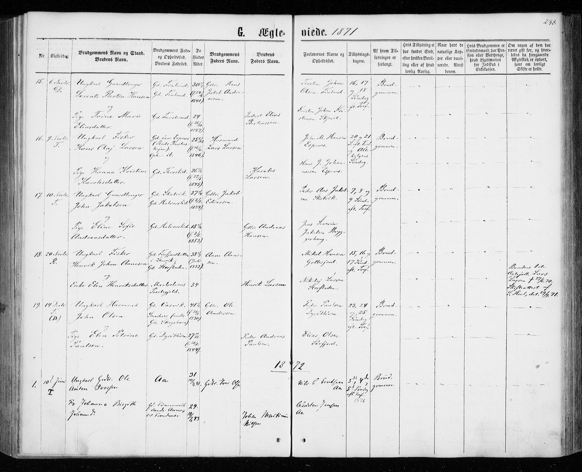 Tranøy sokneprestkontor, SATØ/S-1313/I/Ia/Iaa/L0008kirke: Parish register (official) no. 8, 1867-1877, p. 238