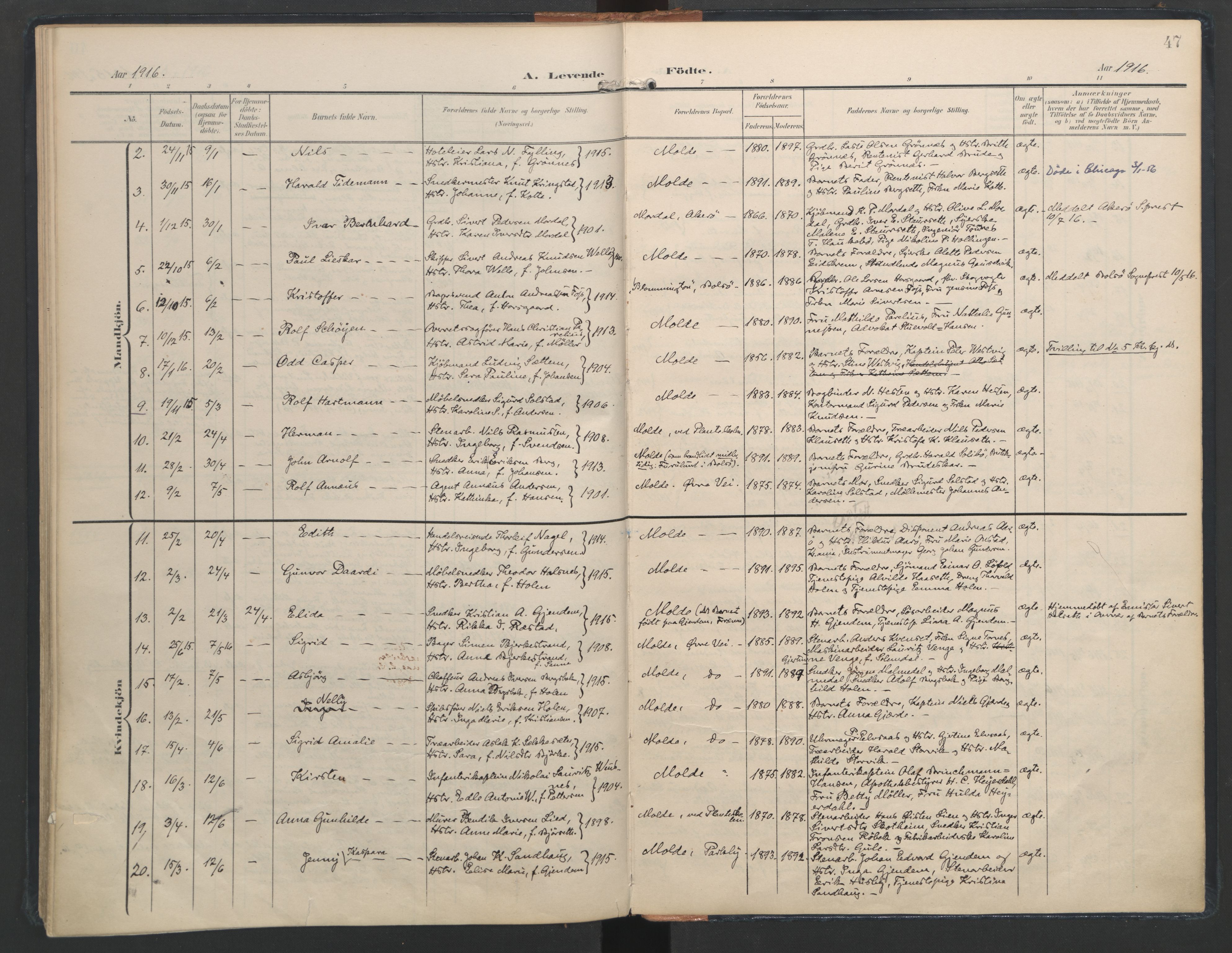 Ministerialprotokoller, klokkerbøker og fødselsregistre - Møre og Romsdal, SAT/A-1454/558/L0693: Parish register (official) no. 558A07, 1903-1917, p. 47