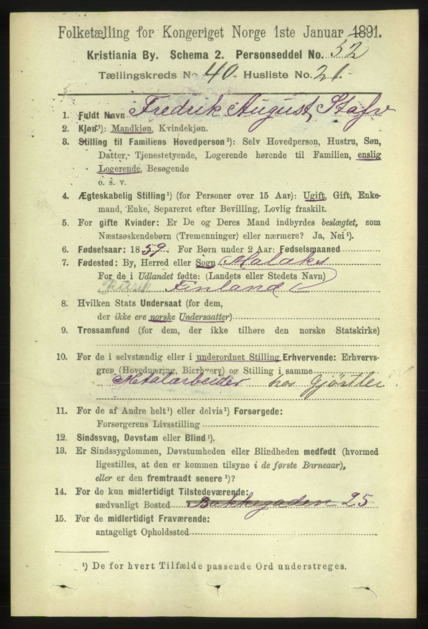 RA, 1891 census for 0301 Kristiania, 1891, p. 23550