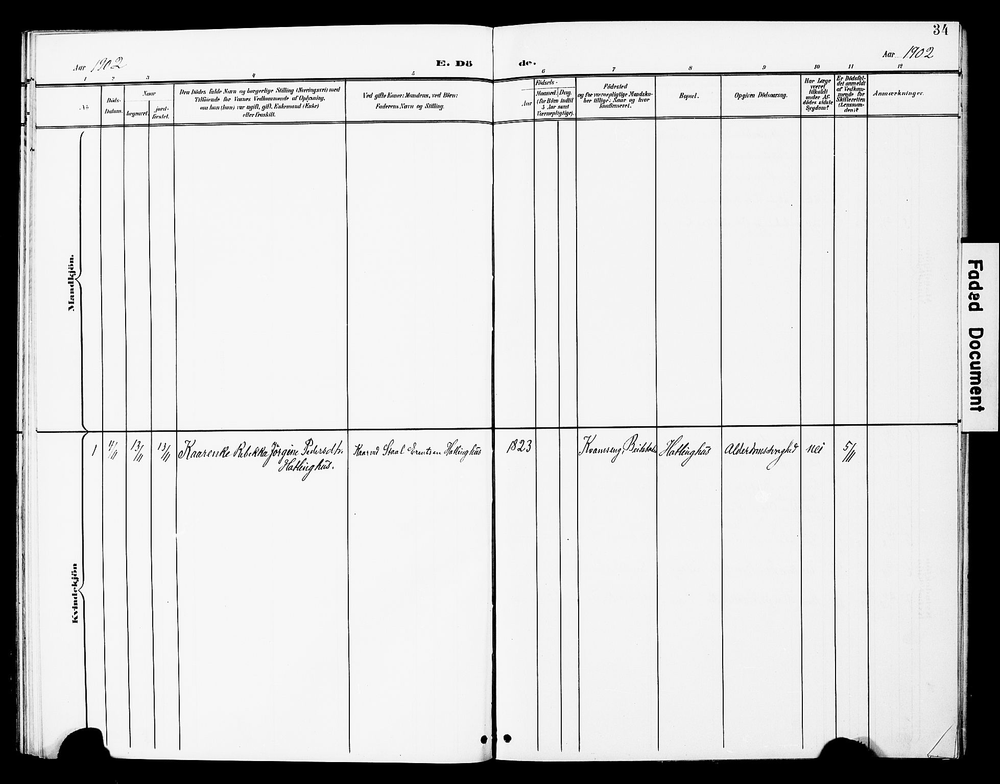 Ministerialprotokoller, klokkerbøker og fødselsregistre - Nord-Trøndelag, AV/SAT-A-1458/748/L0464: Parish register (official) no. 748A01, 1900-1908, p. 34