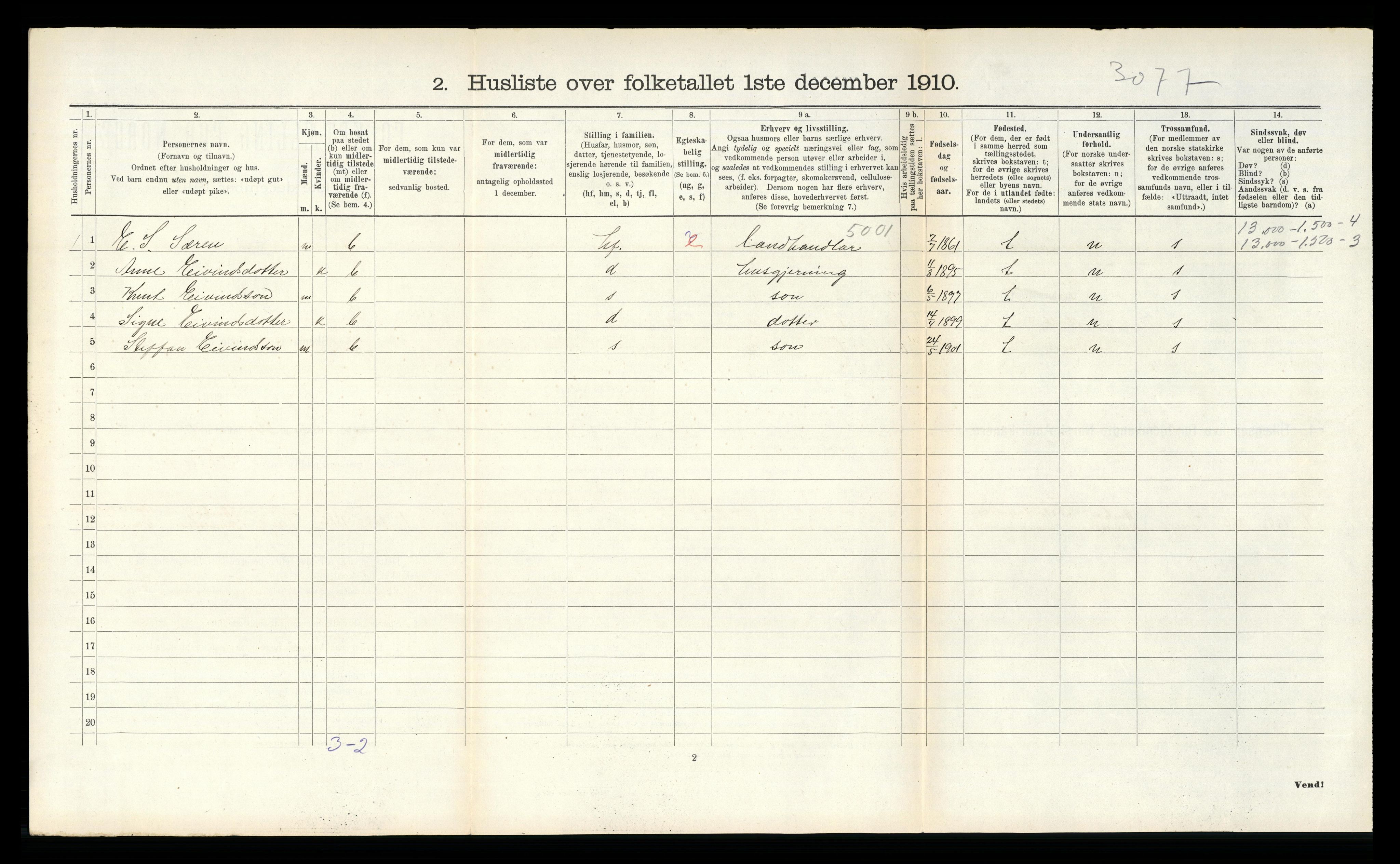 RA, 1910 census for Vinje, 1910, p. 385