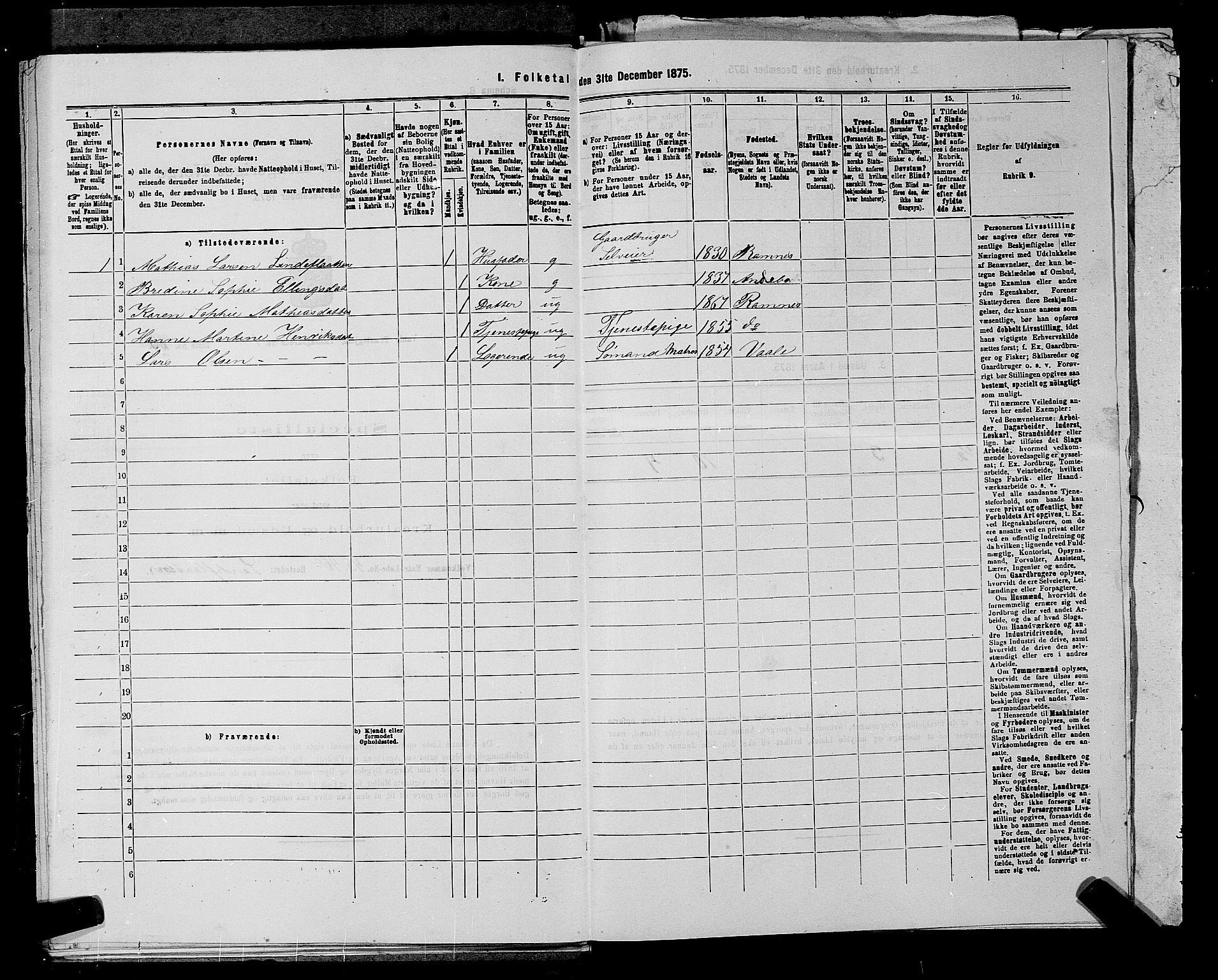 SAKO, 1875 census for 0716P Våle, 1875, p. 211