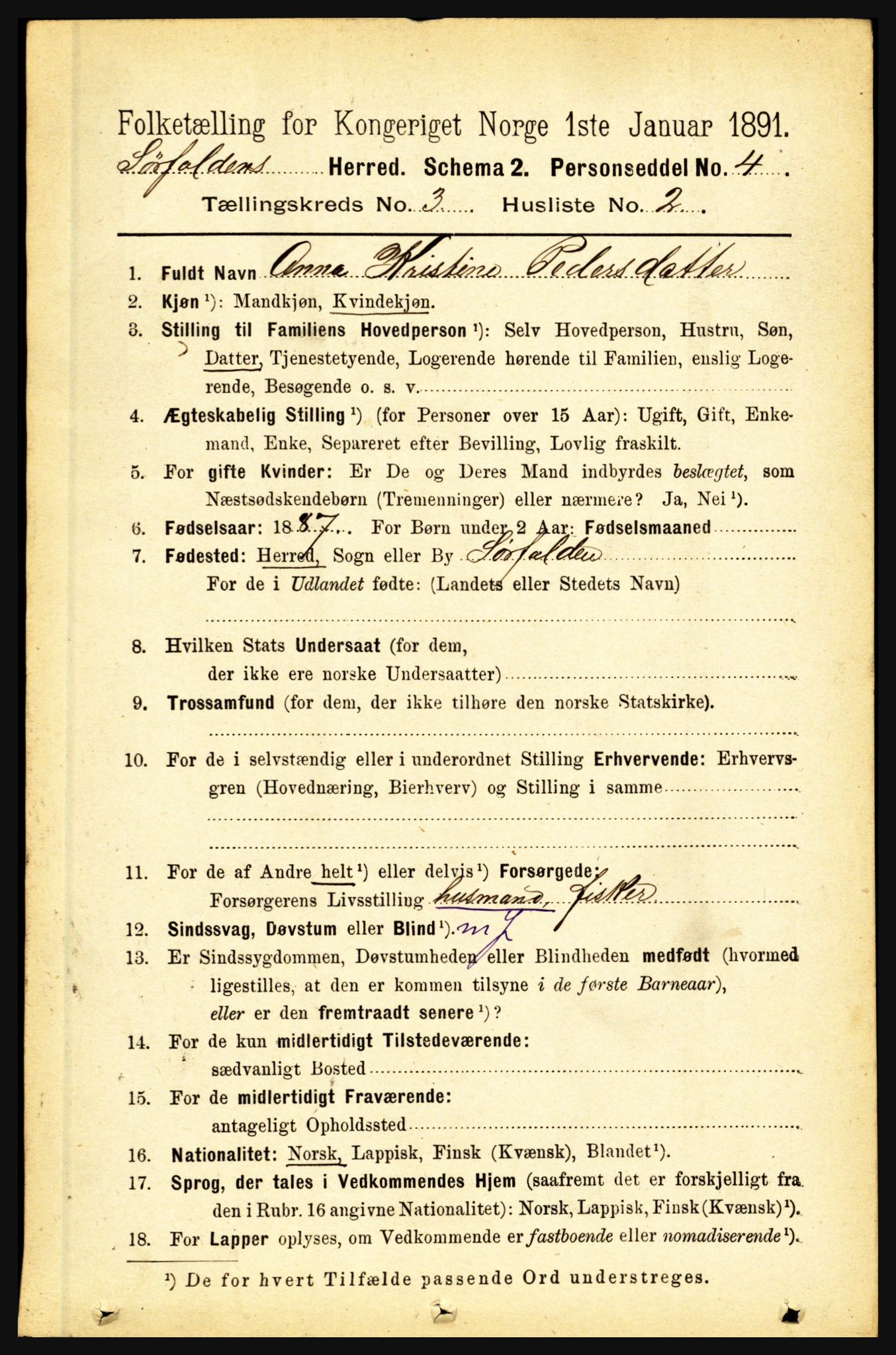 RA, 1891 census for 1845 Sørfold, 1891, p. 464